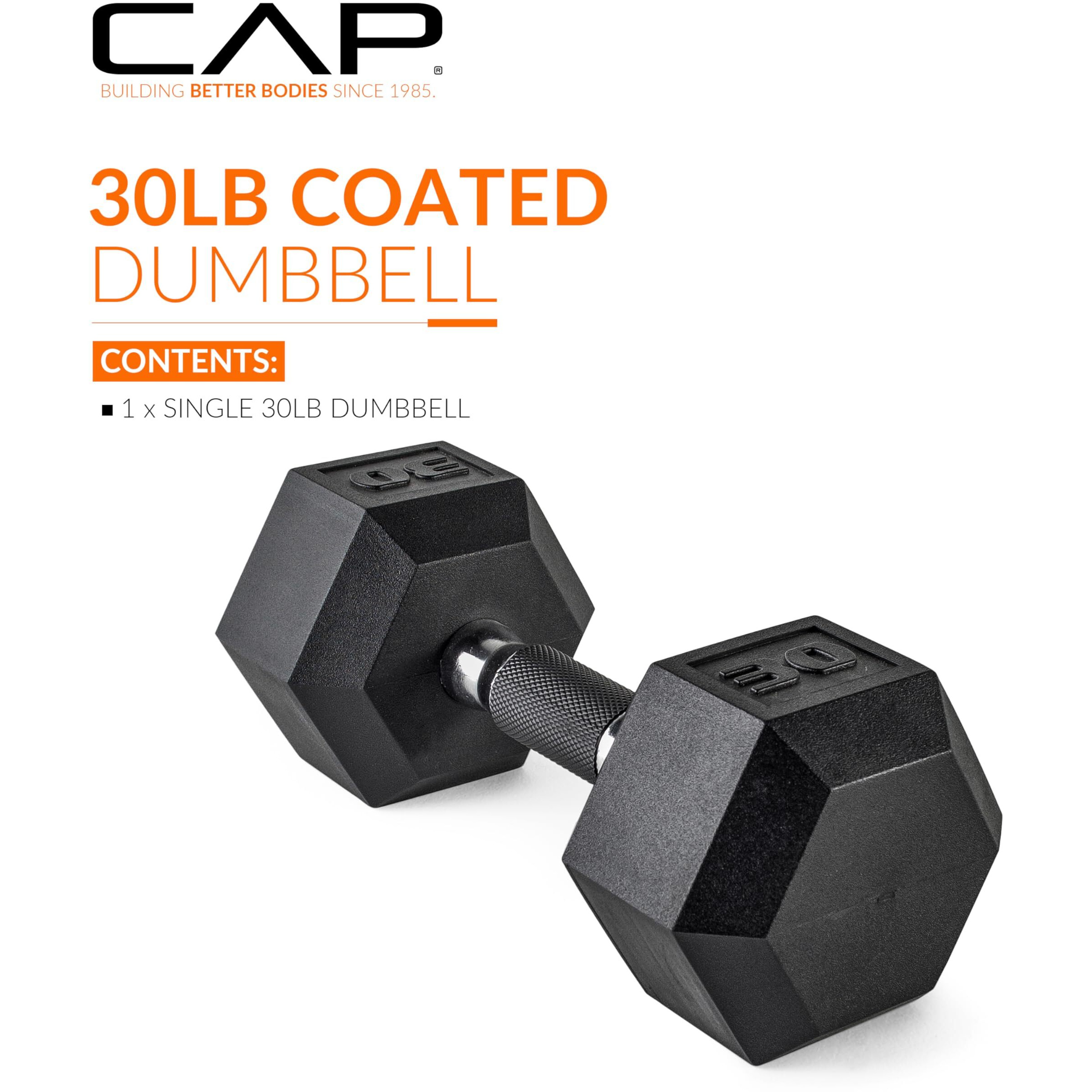 Cap Barbell Coated Dumbbell Weights With Padded Grip, Single, 30 Lbs