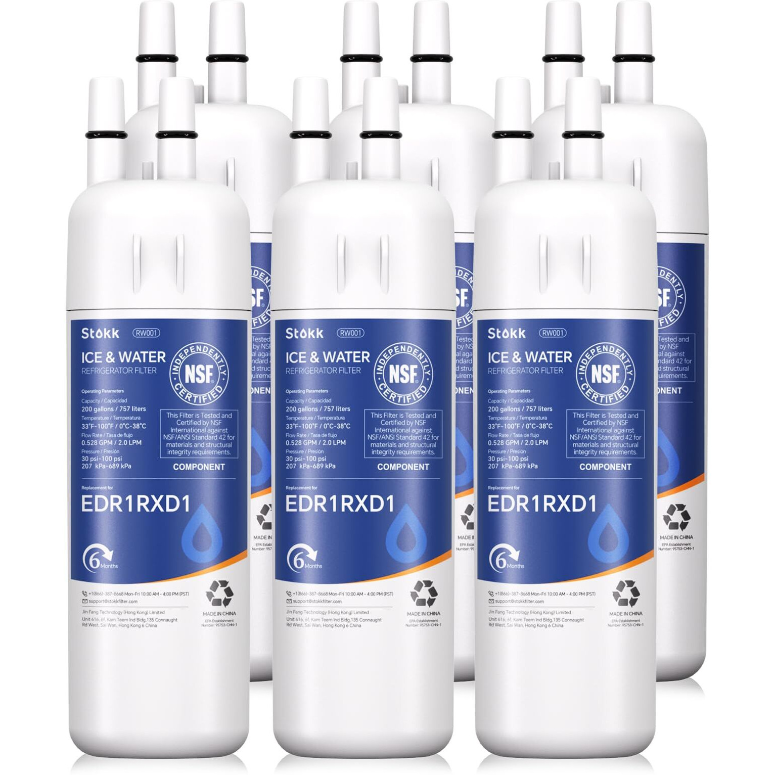 Stokk Edr1Rxd1 Water Filter Replacement Compatible With Everydrop Filter 1, Edr1Rxd1B, Whirlpool W10295370A, P8Rfwb2L, P4Rfwb, P5Wb2L, 46-9081, 46-9930, Rw001 Refrigerator Water Filter, 6 Pack