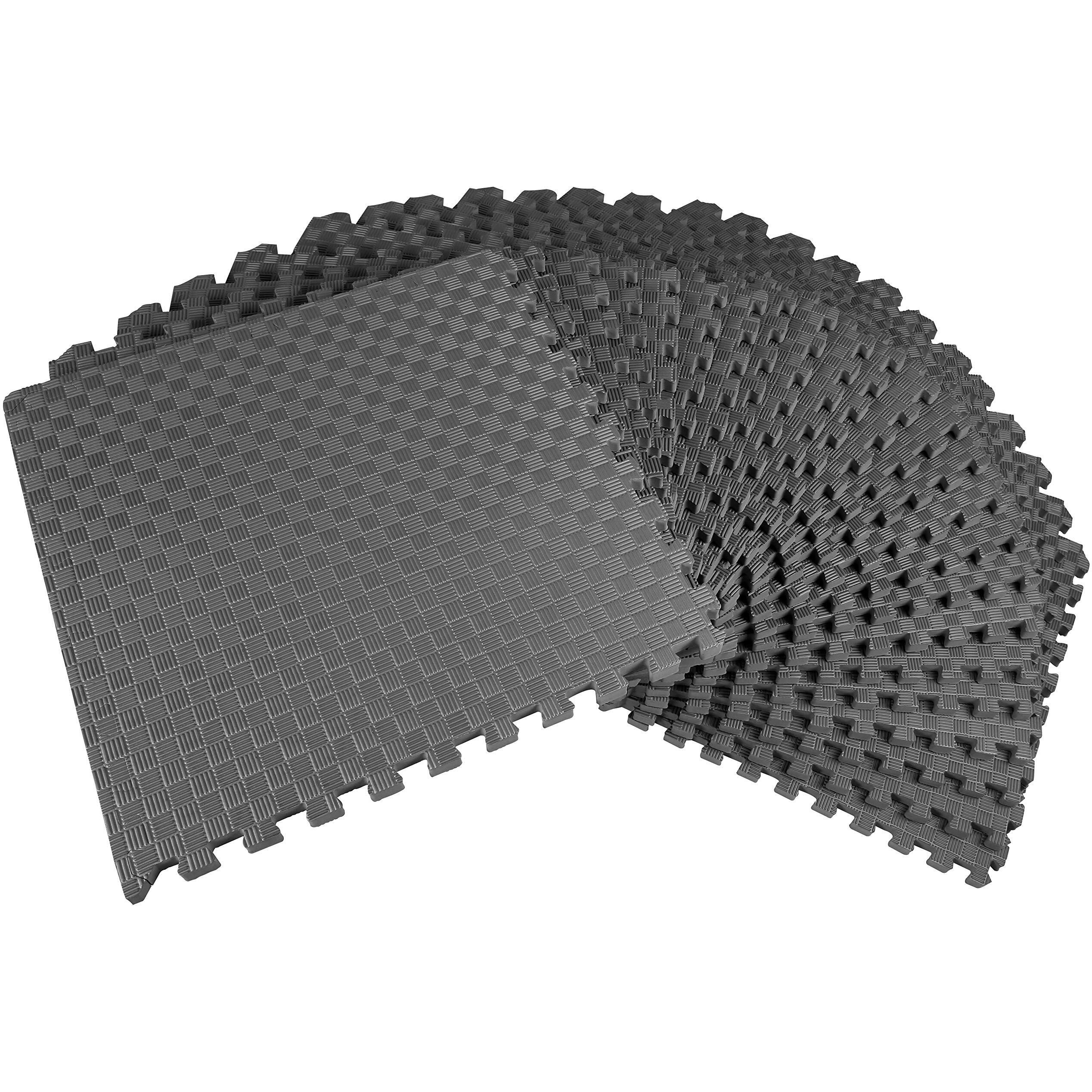 Balancefrom Puzzle Exercise Mat With Eva Foam Interlocking Tiles For Mma, Exercise, Gymnastics And Home Gym Protective Flooring, One Inch Thick, 72 Square Feet, Gray