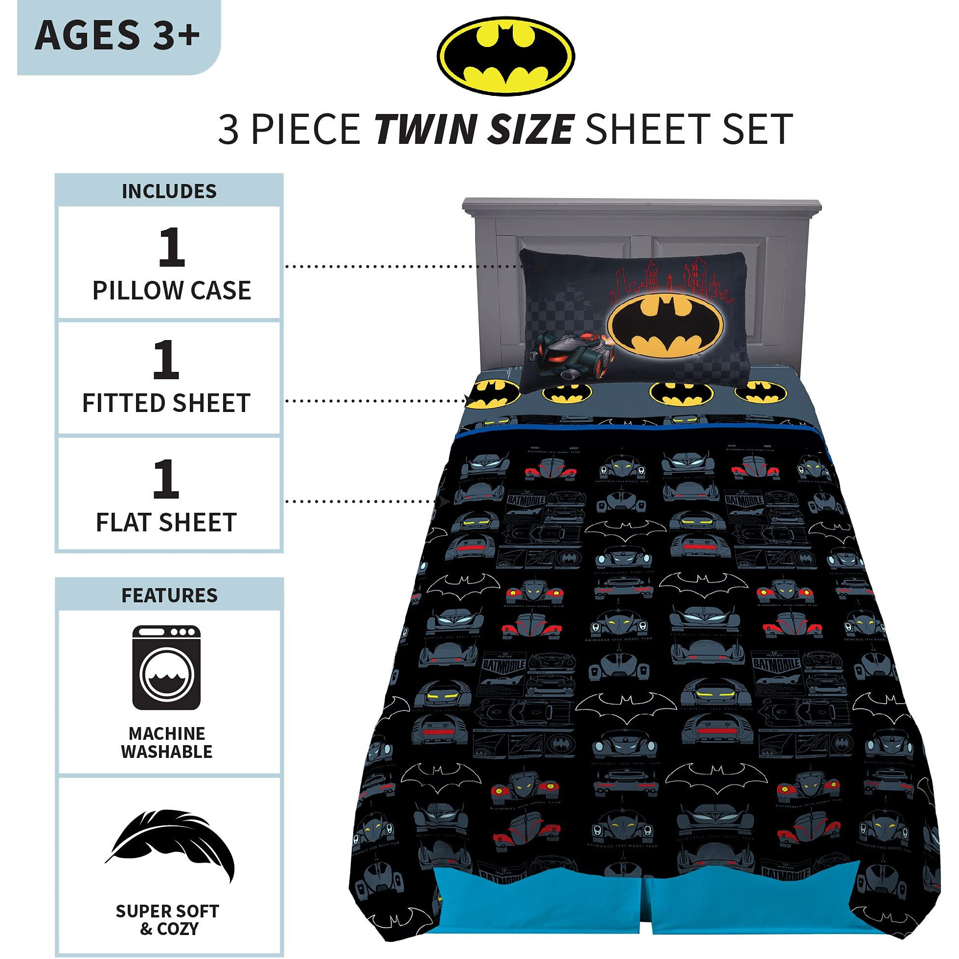 Franco Kids Bedding Super Soft Sheet Set, Twin, Batman
