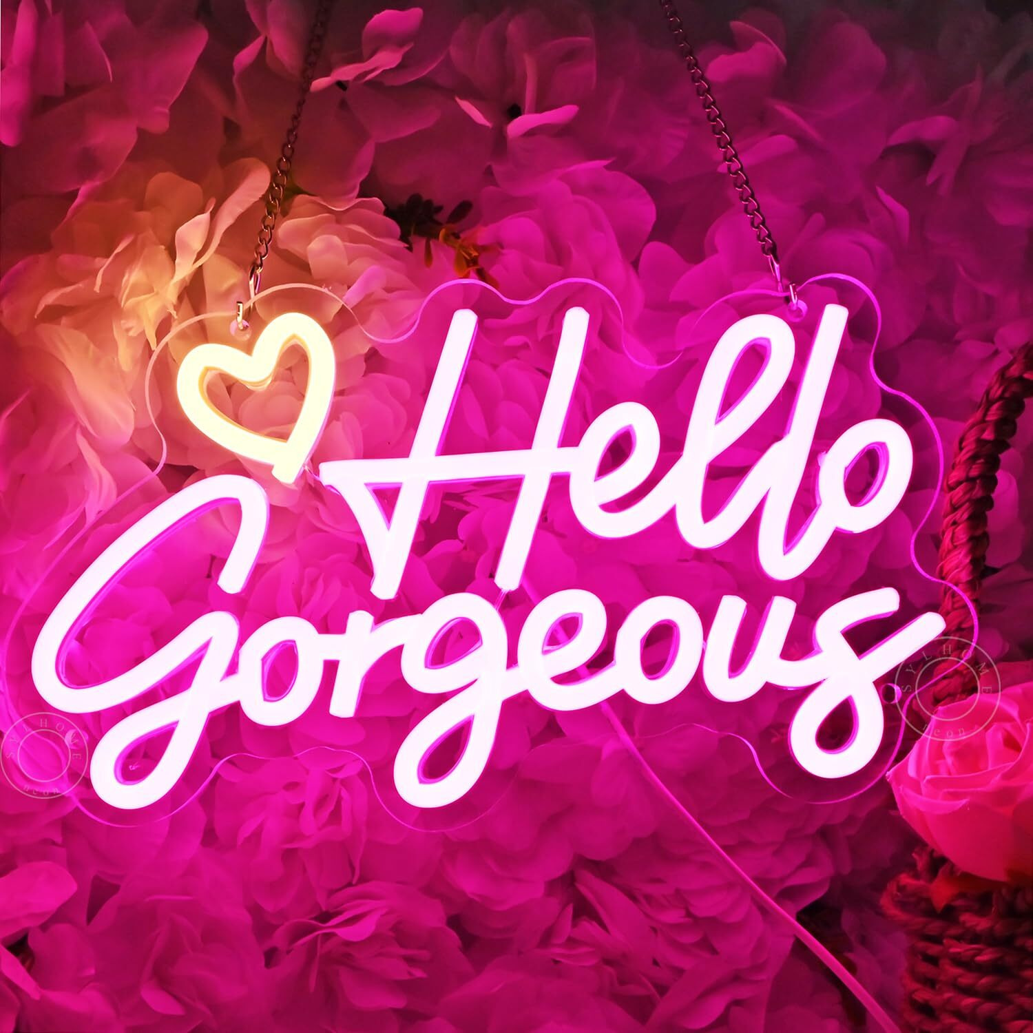 Sylhome Hello Gorgeous Led Neon Light Sign Heart Bedroom Girls Room Wall Decor Sign Bar Beauty Studio Salon Wedding Birthday Christmas Party Gifts 11.8"" X 6.8"" Usb