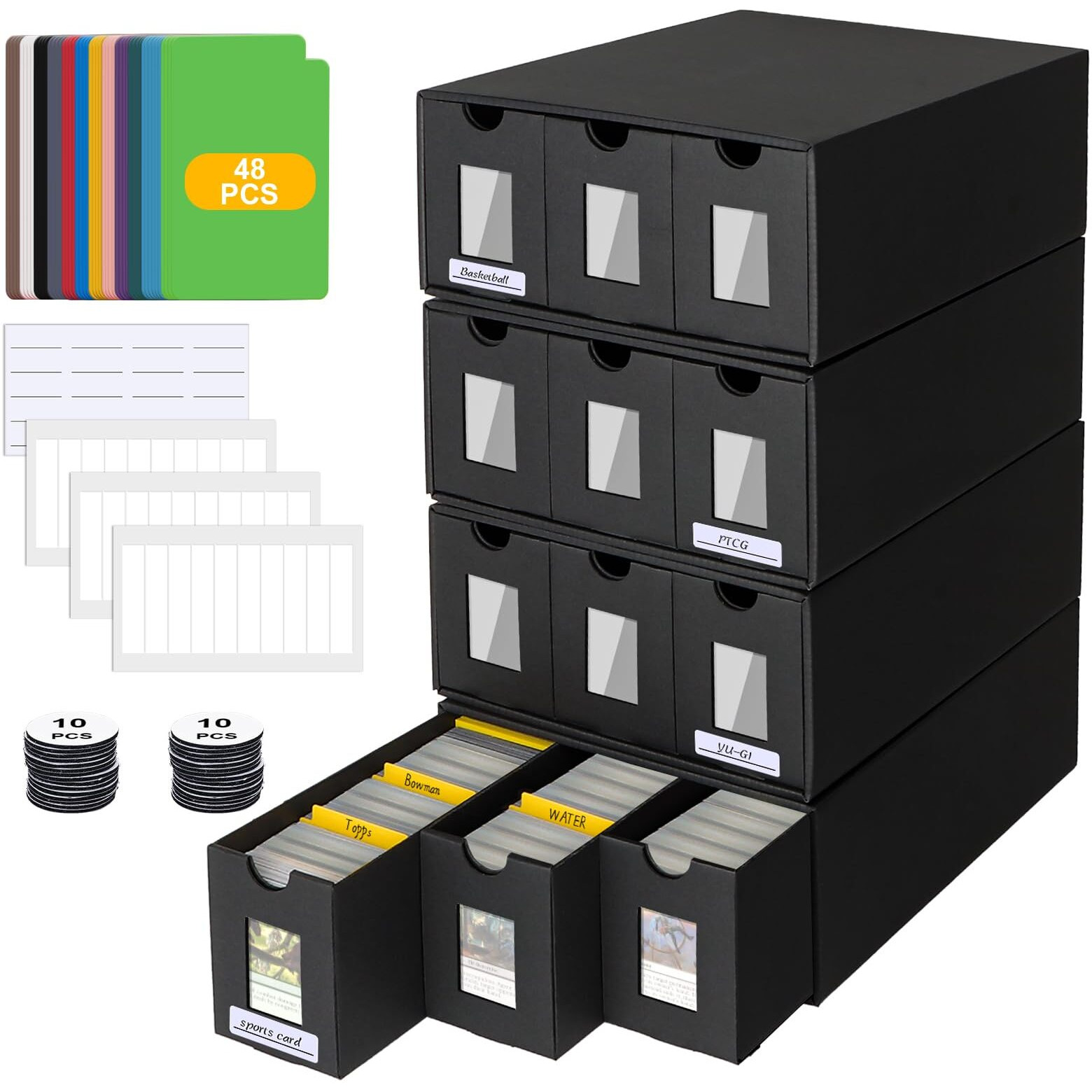 12000+ Trading Card Storage Box For Commander Display, Card Deck Box Cardboard With 48 Card Dividers, Labels & Tapes, Trading Card Collection Box Fit For Yugioh, Tcg, Ptcg, Mtg And Sport Cards