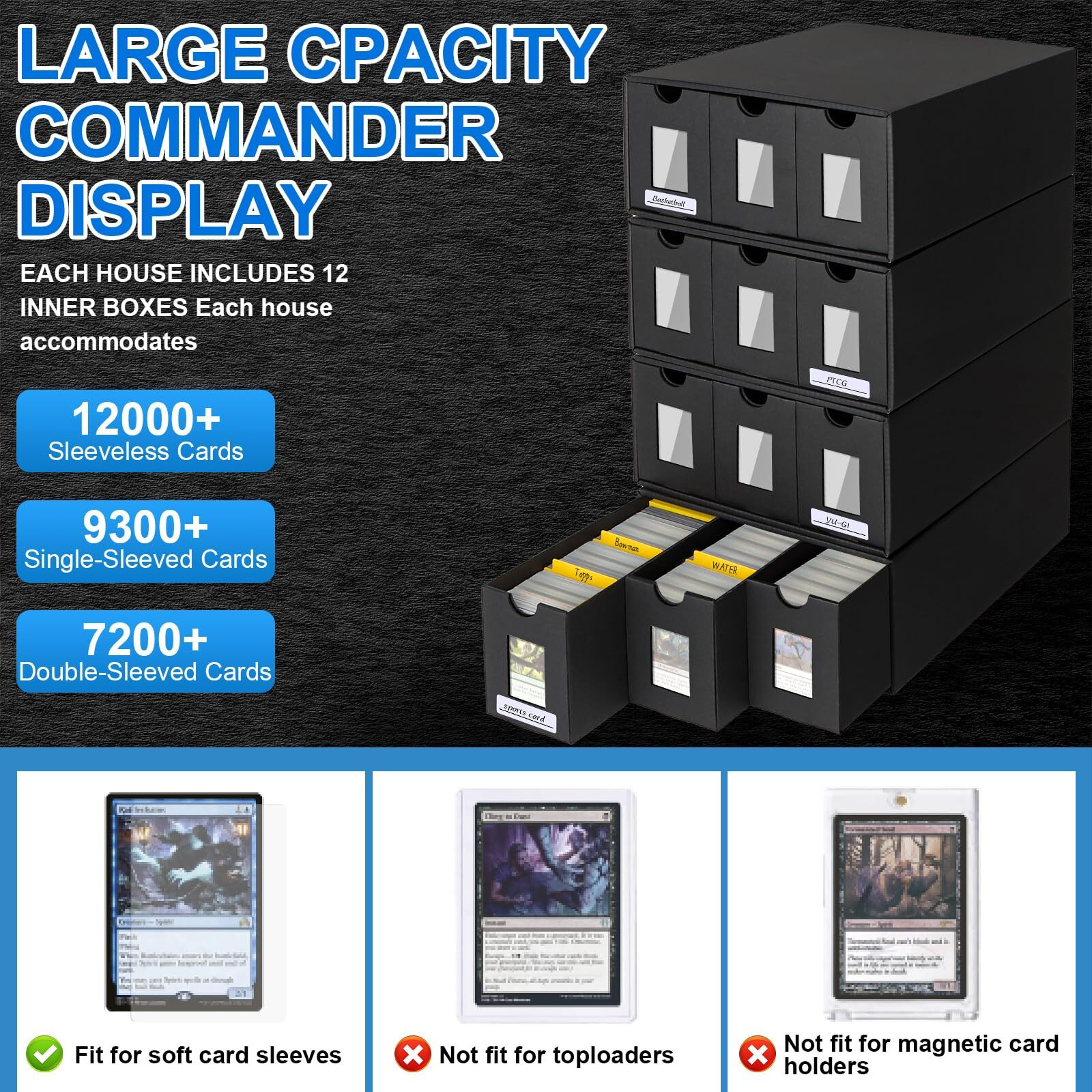 12000+ Trading Card Storage Box For Commander Display, Card Deck Box Cardboard With 48 Card Dividers, Labels & Tapes, Trading Card Collection Box Fit For Yugioh, Tcg, Ptcg, Mtg And Sport Cards