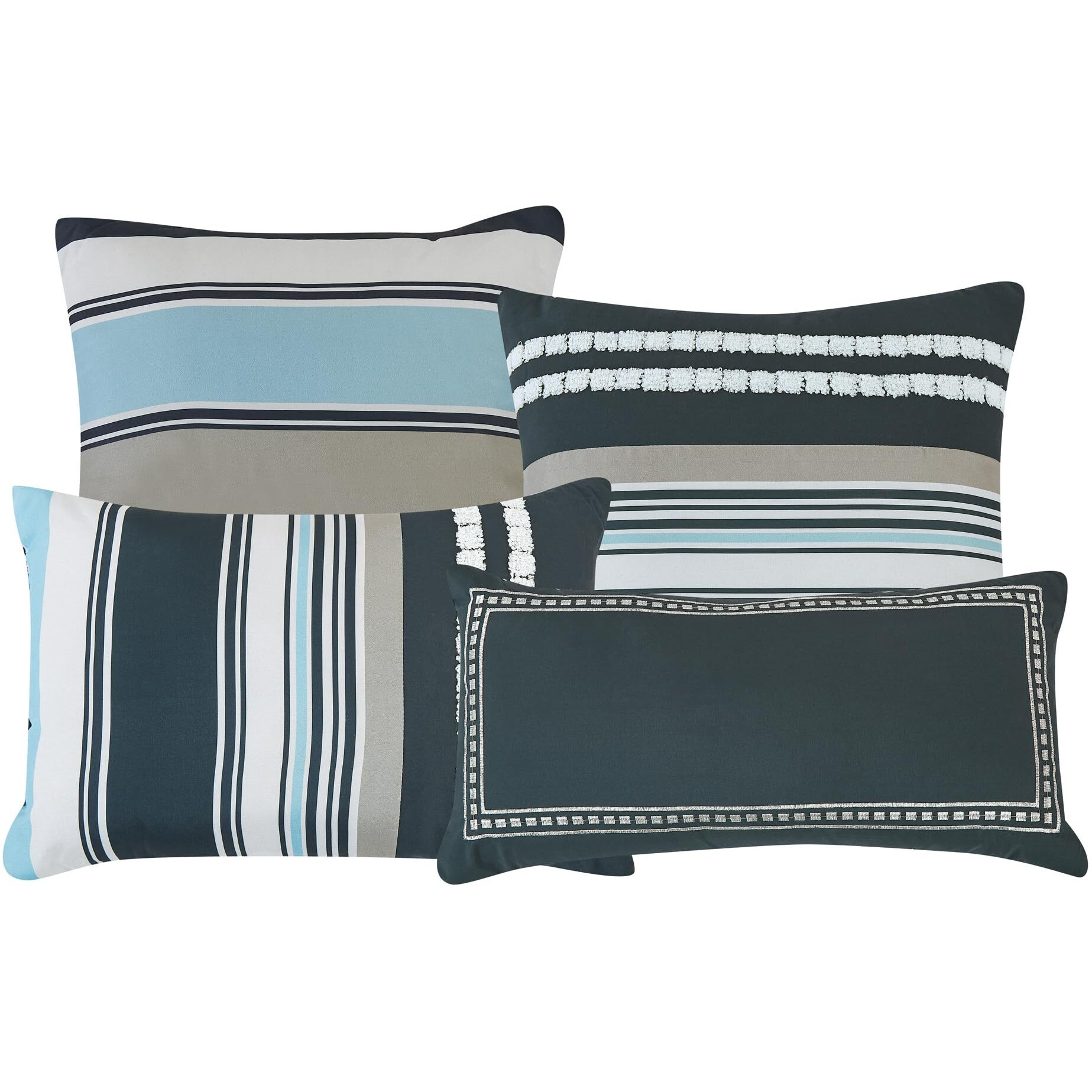 Esca 7-Pieces Naeemah Coastal Grey And Navy Comforter Set Nautica Bedding Queen Size