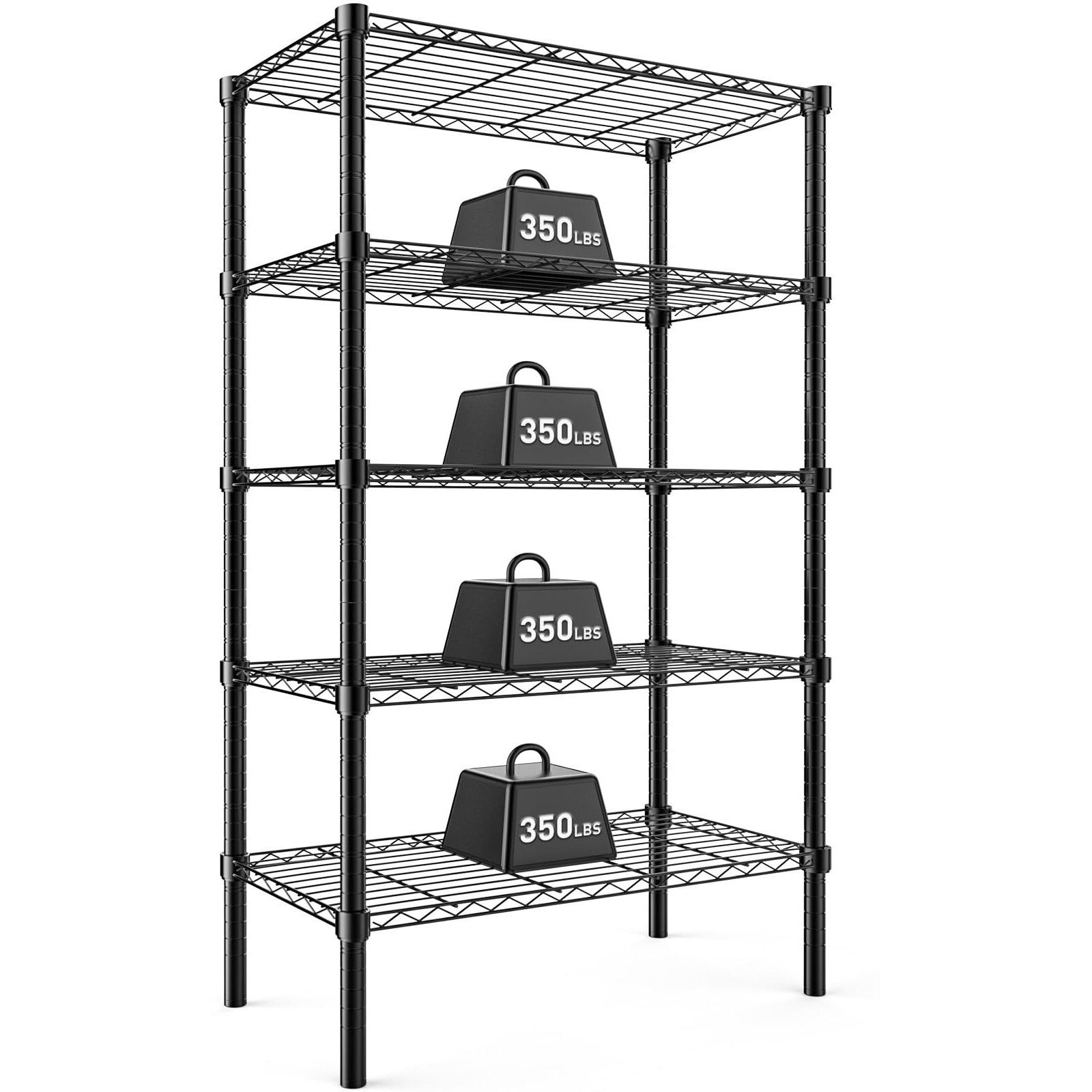 Dumos 5 Tier Metal Wire Rack Shelf Heavy Duty Standing Shelves Adjustable Steel Closet Shelving Unit Organizers And Storage For Kitchen Bathroom Pantry Office, 13.78"" D X 35.43"" W X 69.29"" H