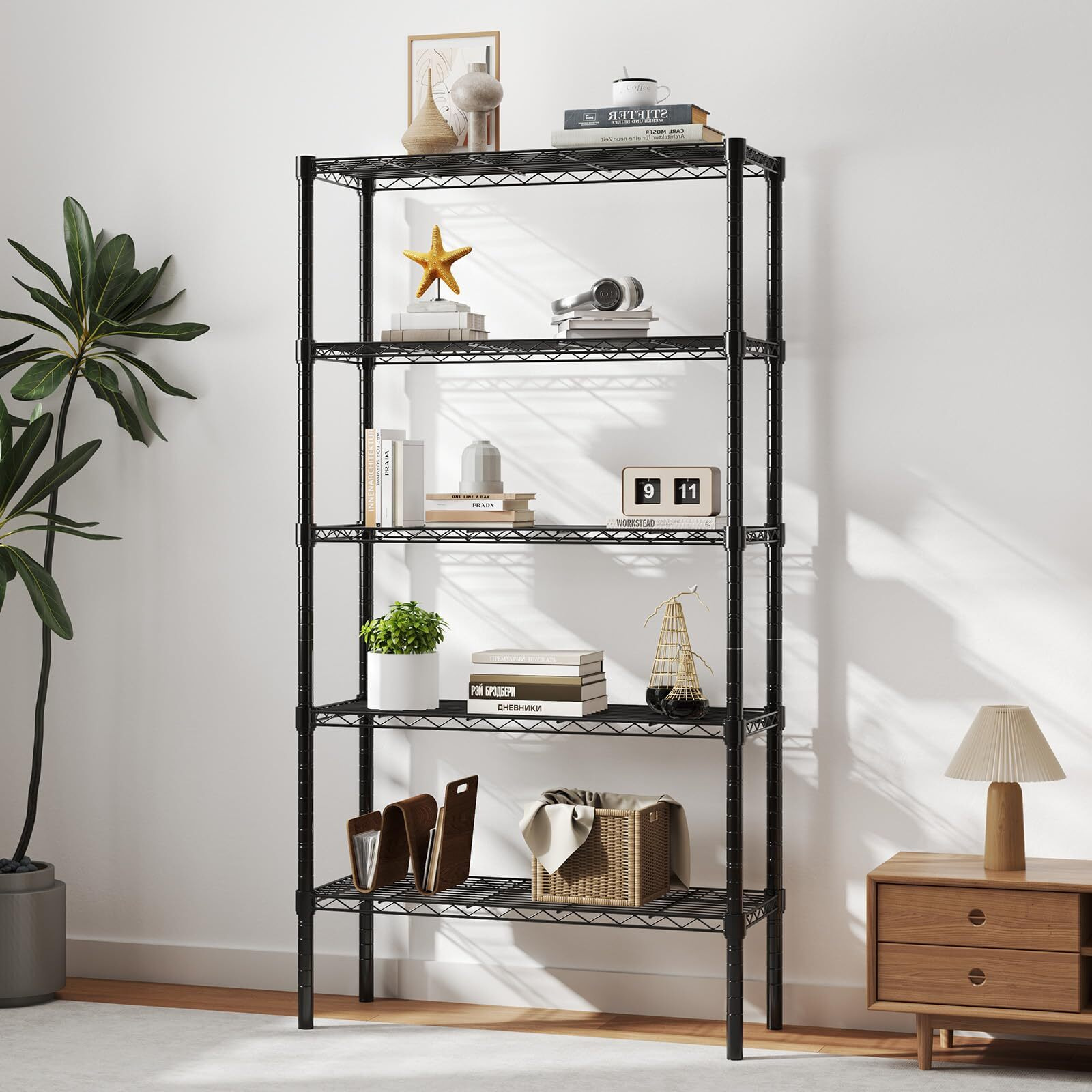 Dumos 5 Tier Metal Wire Rack Shelf Heavy Duty Standing Shelves Adjustable Steel Closet Shelving Unit Organizers And Storage For Kitchen Bathroom Pantry Office, 13.78"" D X 35.43"" W X 69.29"" H