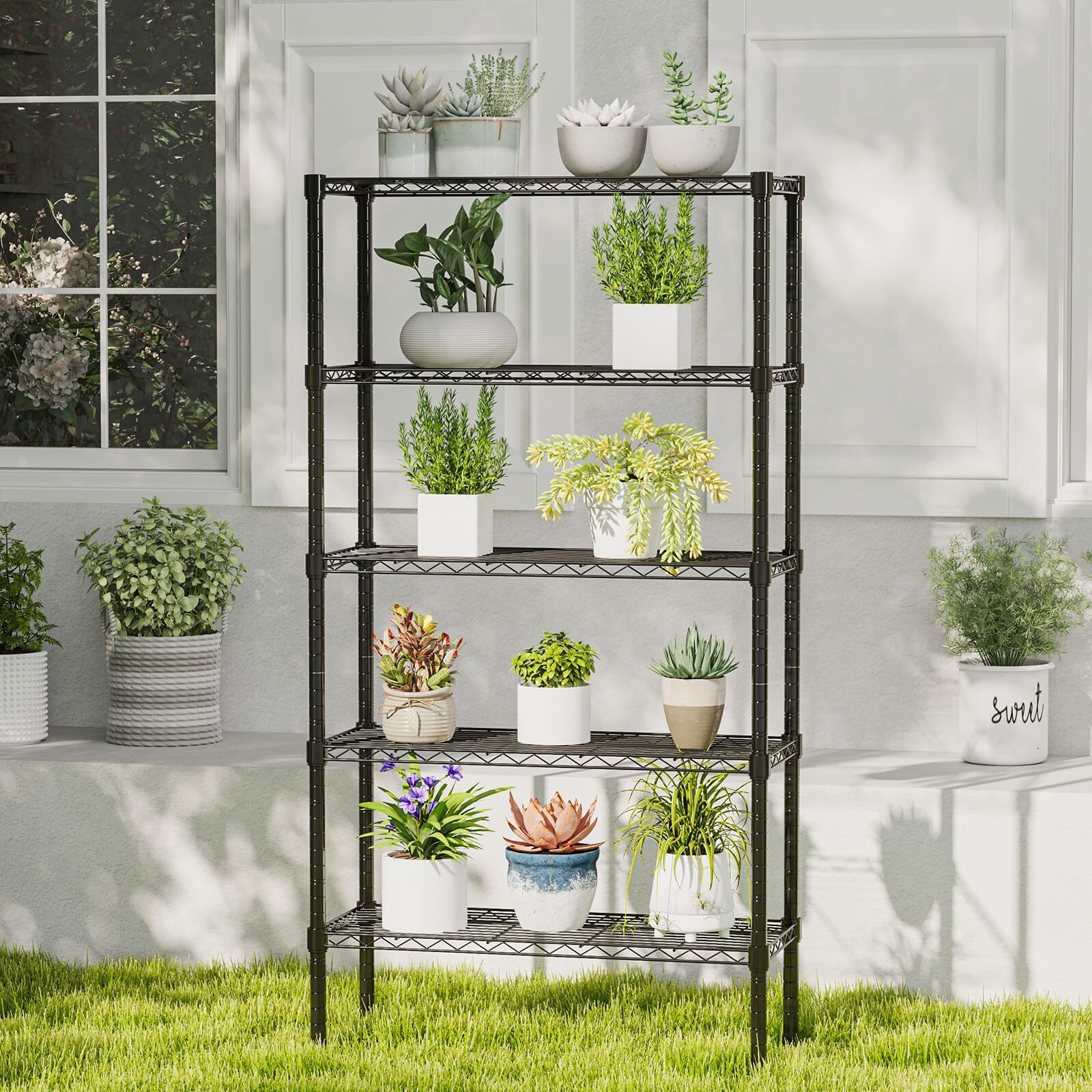 Dumos 5 Tier Metal Wire Rack Shelf Heavy Duty Standing Shelves Adjustable Steel Closet Shelving Unit Organizers And Storage For Kitchen Bathroom Pantry Office, 13.78"" D X 35.43"" W X 69.29"" H