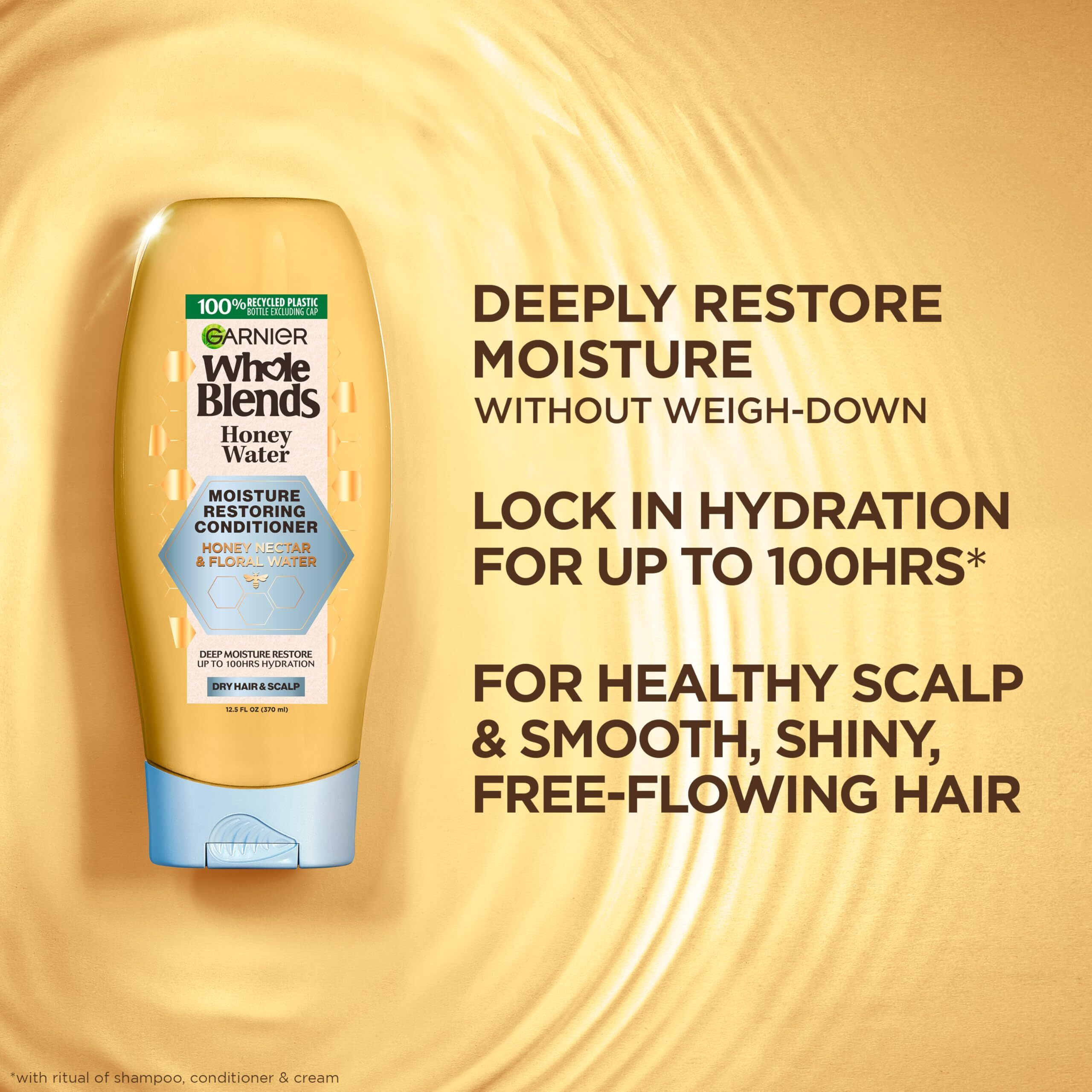 Garnier Whole Blends Honey Water Moisture Restoring Conditioner, Hair Care For Dry Hair And Dry Scalp With Honey Nectar And Floral Water, 28 Fl Oz