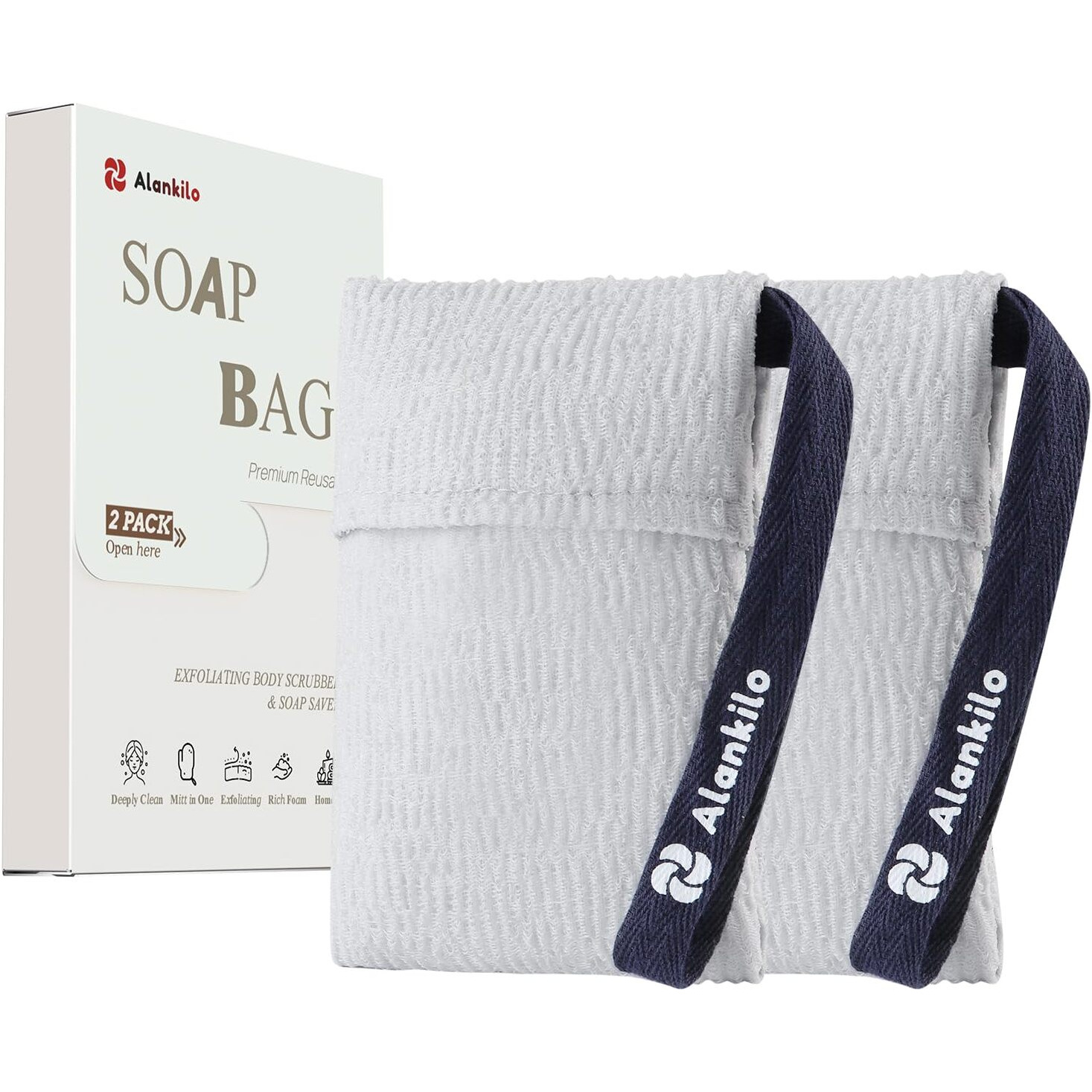 Alankilo 2 Pieces Soap Bags For Soap Bars, Exfoliating Soap Saver Bags, Foaming Bar Soap Pouches For Use In Baths Or Showers(White)