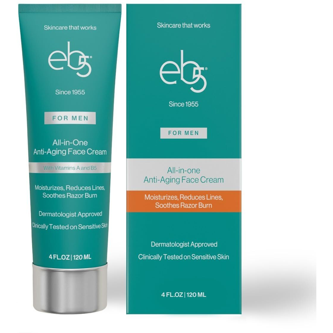 Eb5 Mens All-In-One Anti-Aging Face Cream | Formulated With Retinol, Vitamins E, B5, And A To Moisturize, Reduce Lines And Soothe Razor Burn - 4 Fl Oz