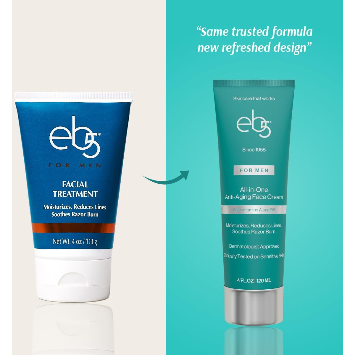 Eb5 Mens All-In-One Anti-Aging Face Cream | Formulated With Retinol, Vitamins E, B5, And A To Moisturize, Reduce Lines And Soothe Razor Burn - 4 Fl Oz