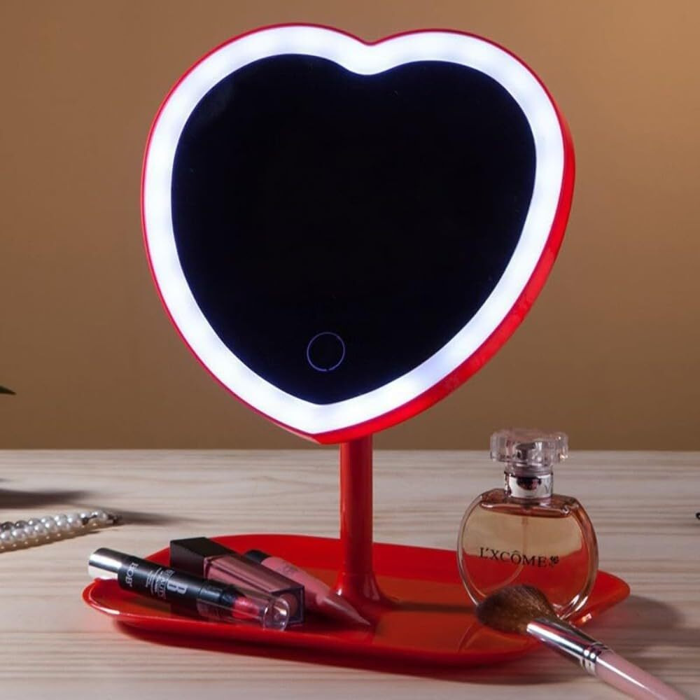 Taolivingmart Vanity Mirror, Heart-Shaped Makeup Mirror With Three-Level Dimming And Led Lights For Girls And Students (Red)