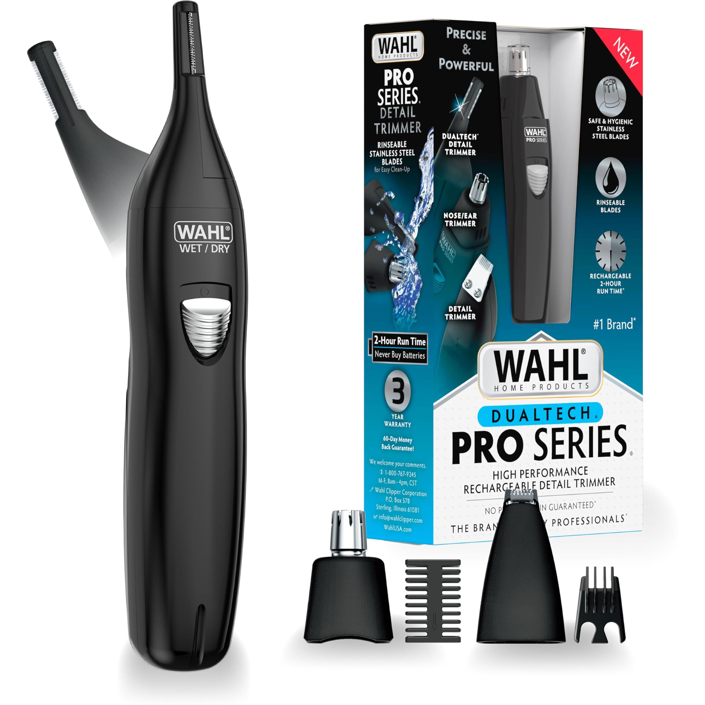 Wahl Pro Series Rechargeable Eyebrow, Ear & Nose Hair Trimmer For Men - Painless Dualtech Eyebrow Trimmer & Facial Hair Removal Device - Model 3025656
