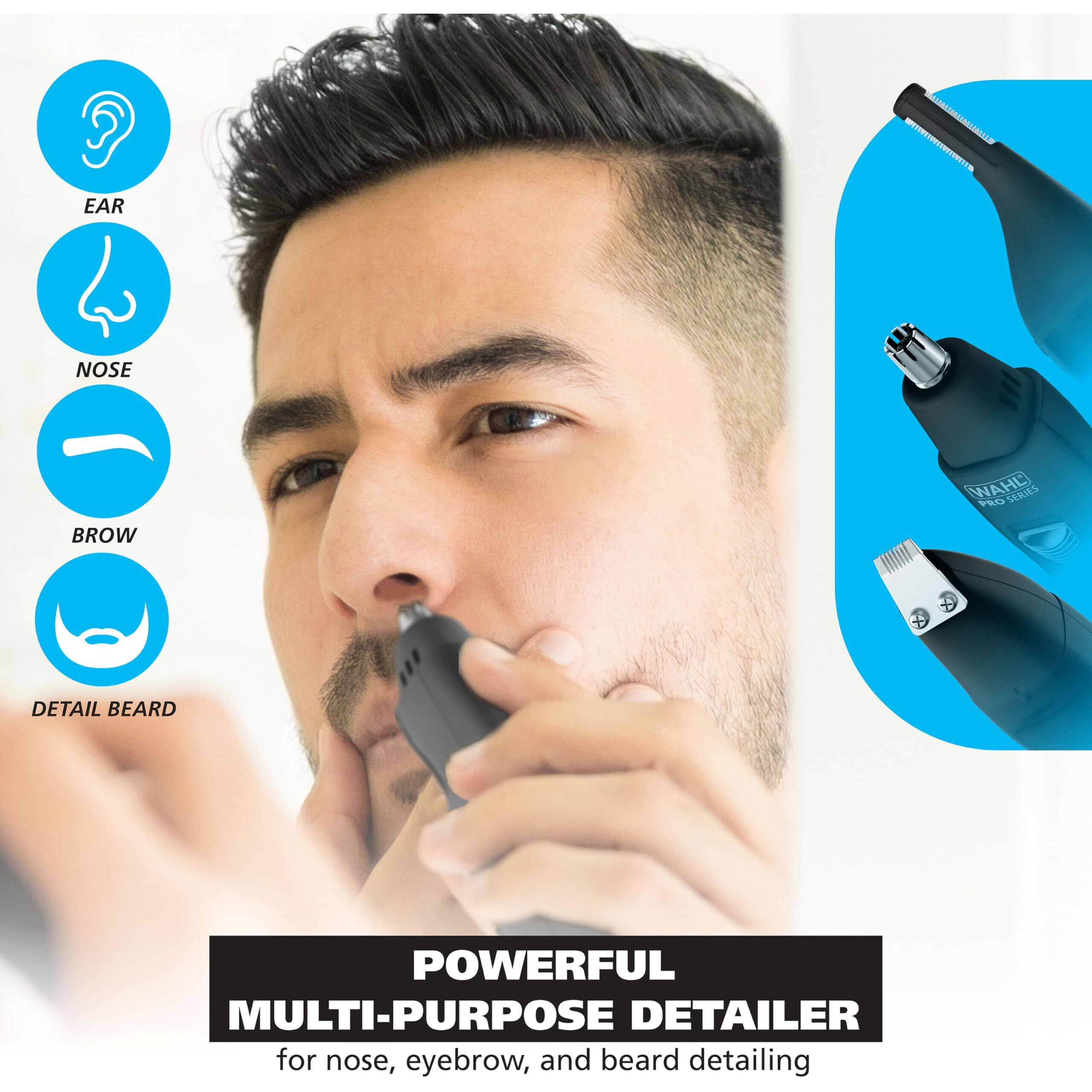 Wahl Pro Series Rechargeable Eyebrow, Ear & Nose Hair Trimmer For Men - Painless Dualtech Eyebrow Trimmer & Facial Hair Removal Device - Model 3025656
