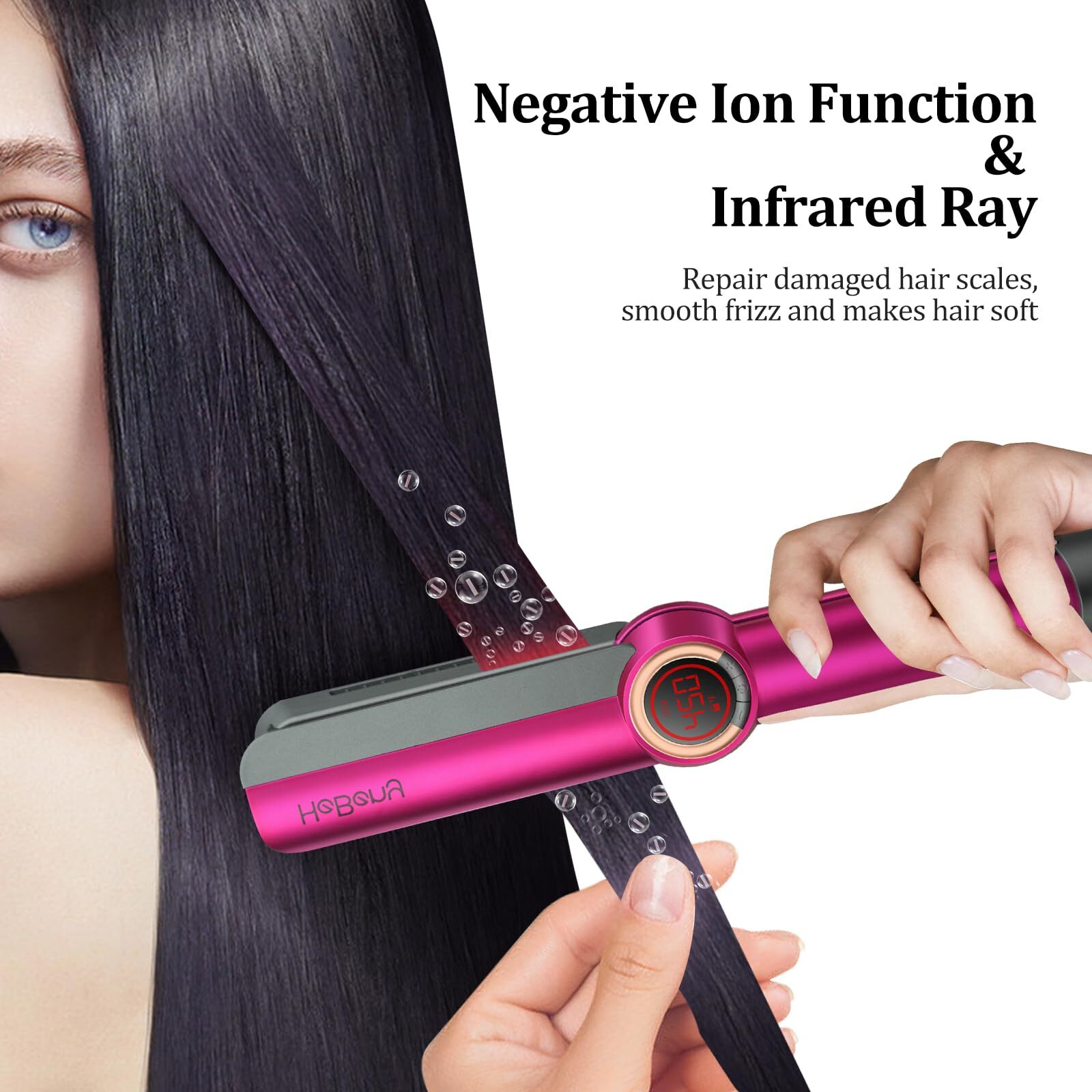 Hebeny Hair Straightener Iron, 2 In 1 Negative Ions Flat Iron Hair Straightener, Professional Ceramic Straightener, For Less Frizz Lock In Moisture & Shine, Dual Voltage Flat Iron Hair Styling Tools