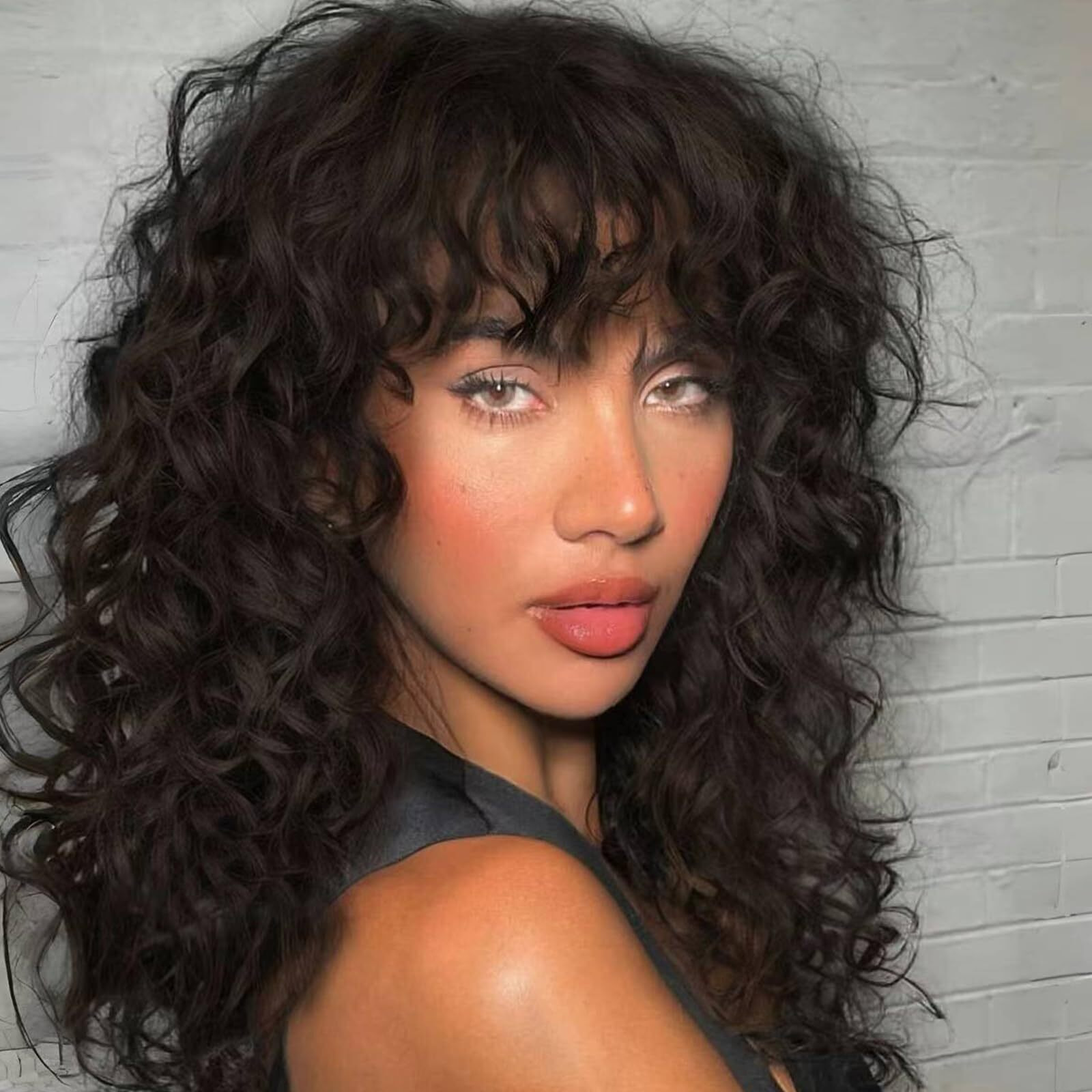 Aisi Hair Curly Wigs For Black Women Dark Brown Wig With Bangs