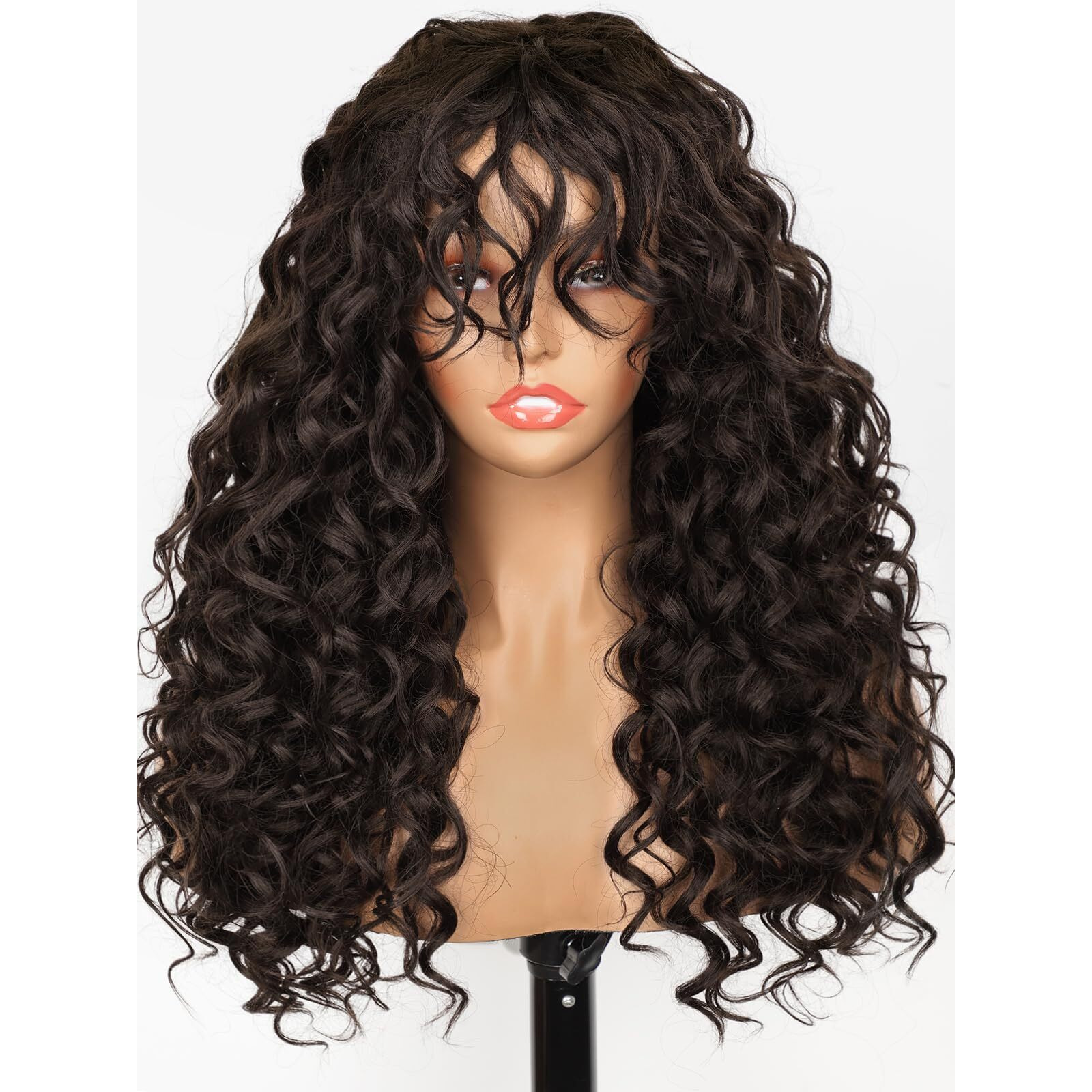 Aisi Hair Curly Wigs For Black Women Dark Brown Wig With Bangs