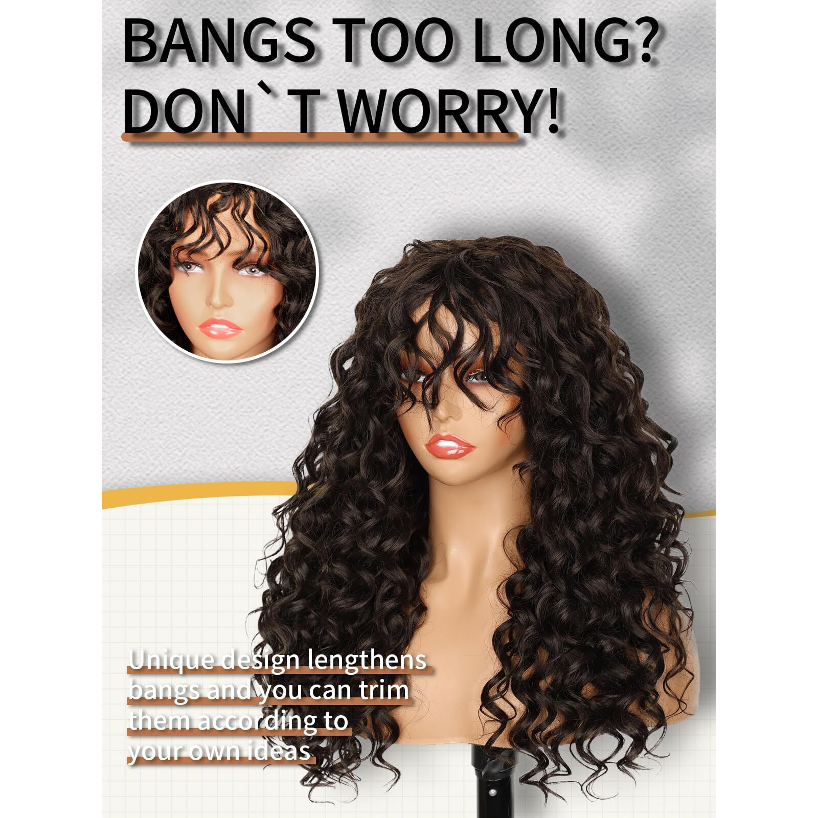 Aisi Hair Curly Wigs For Black Women Dark Brown Wig With Bangs