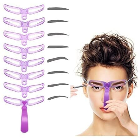 8Pcs Purple Washable Eyebrow Stencils With 8 Styles Reusable Eyebrow Stencil, Eyebrow Template, Eyebrow Shaping Kit With Handle And Strap For Women's Beauty And Personal Care