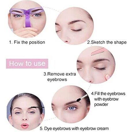 8Pcs Purple Washable Eyebrow Stencils With 8 Styles Reusable Eyebrow Stencil, Eyebrow Template, Eyebrow Shaping Kit With Handle And Strap For Women's Beauty And Personal Care