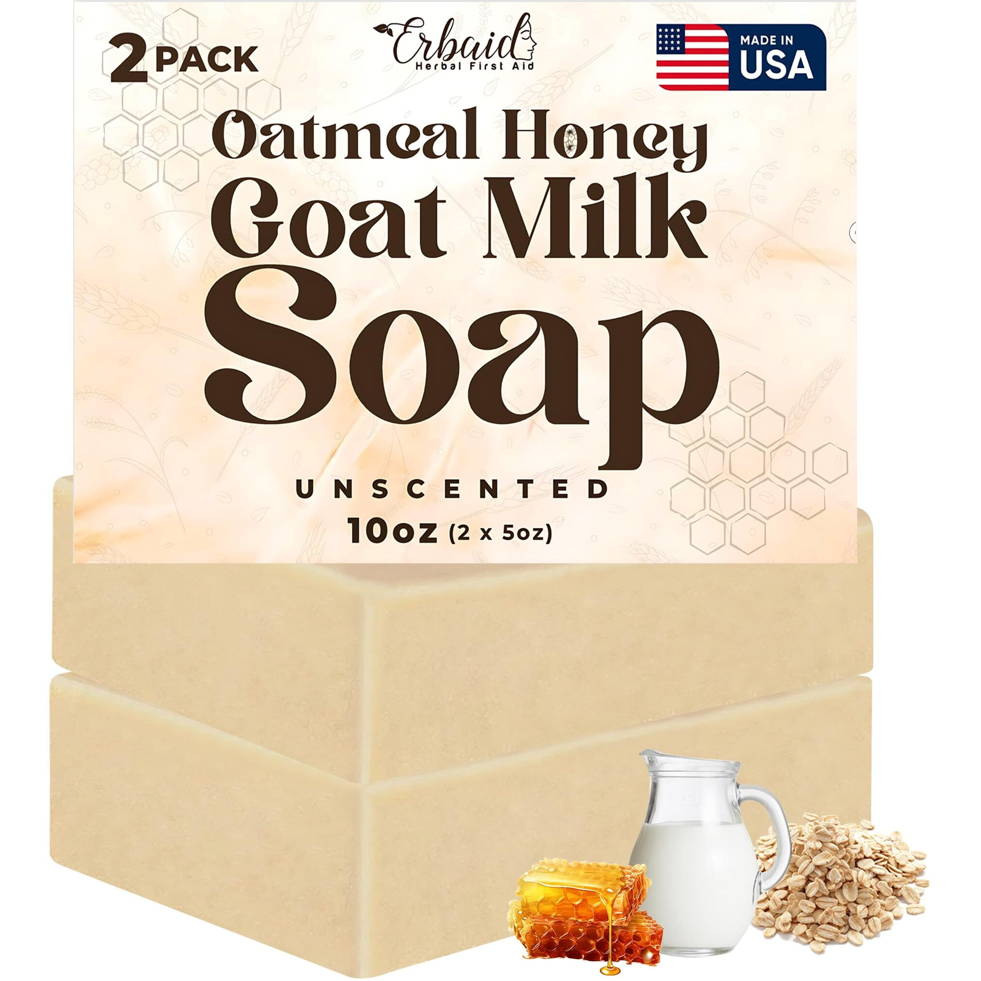 Oatmeal Soap - Natural Oatmeal & Honey Goat Milk Soap Bar - Face & Body Wash For Eczema, Psoriasis, Dry, Itchy, Sensitive Skin Relief - Unscented Soap Great For Kids, Babies - Handcrafted, Made In Usa
