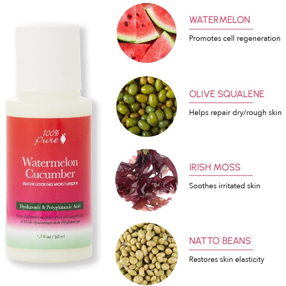 100% Pure Watermelon Cucumber Water Locking Moisturizer Natural Facial Hydration Boost With Hyaluronic Acid Replenishing Anti Aging Face Cream & Quenching Dry Skin Care Vegan - 1.7 Fl Oz