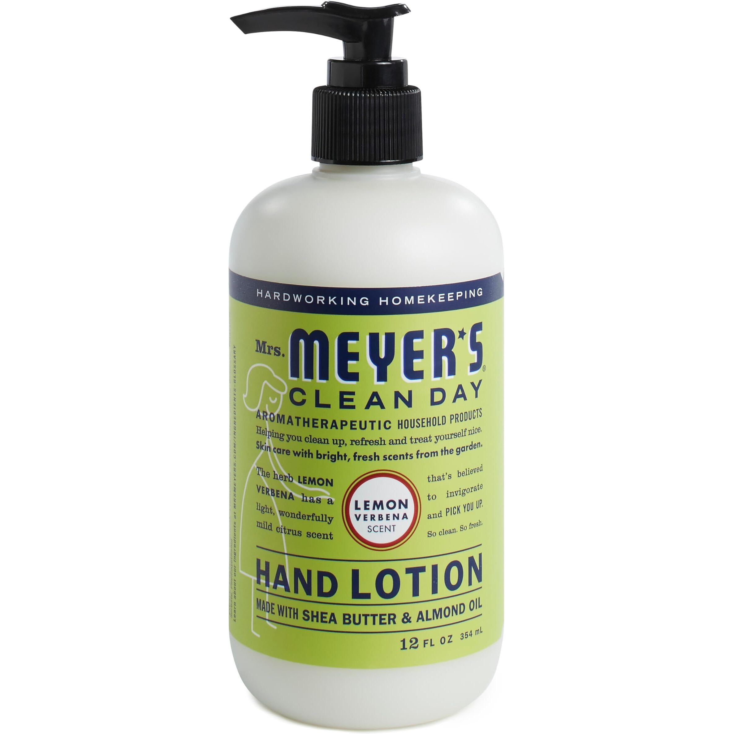 Mrs. Meyer's Clean Day Hand Lotion For Dry Hands, Non-Greasy Moisturizer Made With Essential Oils, Lemon Verbena, 12 Oz
