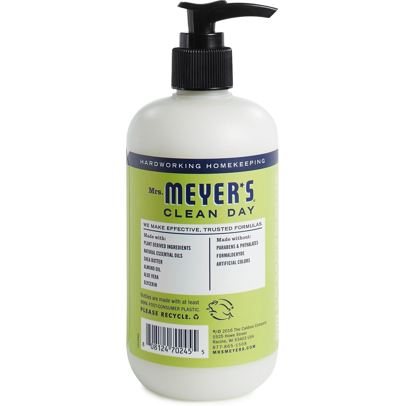 Mrs. Meyer's Clean Day Hand Lotion For Dry Hands, Non-Greasy Moisturizer Made With Essential Oils, Lemon Verbena, 12 Oz