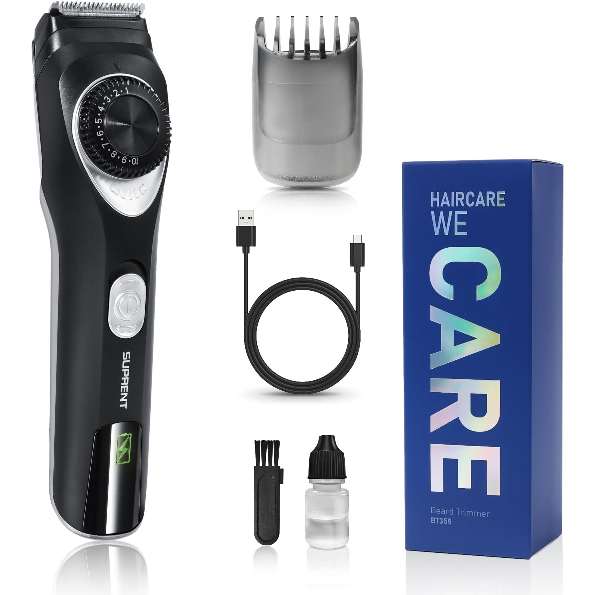 Suprent Beard Trimmer For Men- Adjustable Electric Beard Trimmer With 19 Length Settings, Cordless Mustache Trimmer For Men