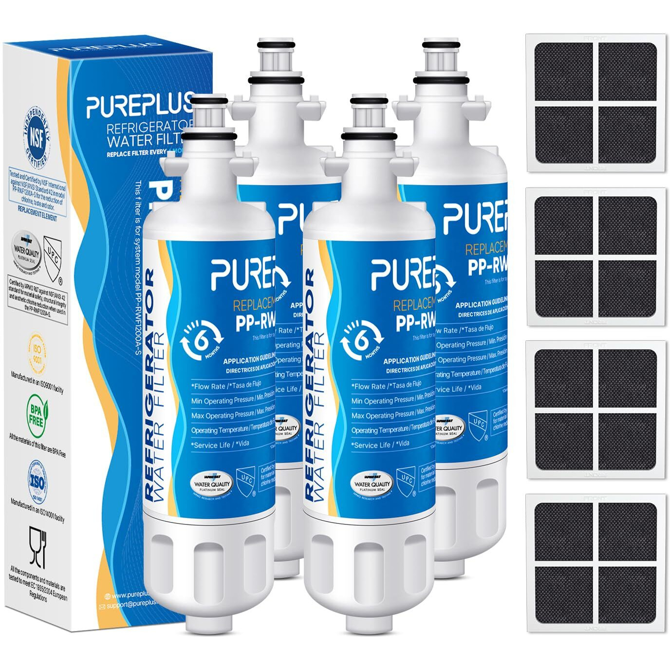 Pureplus 469690 Lt700P Replacement For Lg Kenmore Elite 9690, Adq36006102, Adq36006101, Lfxs30766S, Lfx28968St, Lfx31925St, Lfx31945St, Rwf1052, Lt120F, Refrigerator Water And Air Filter Combo, 4Pack