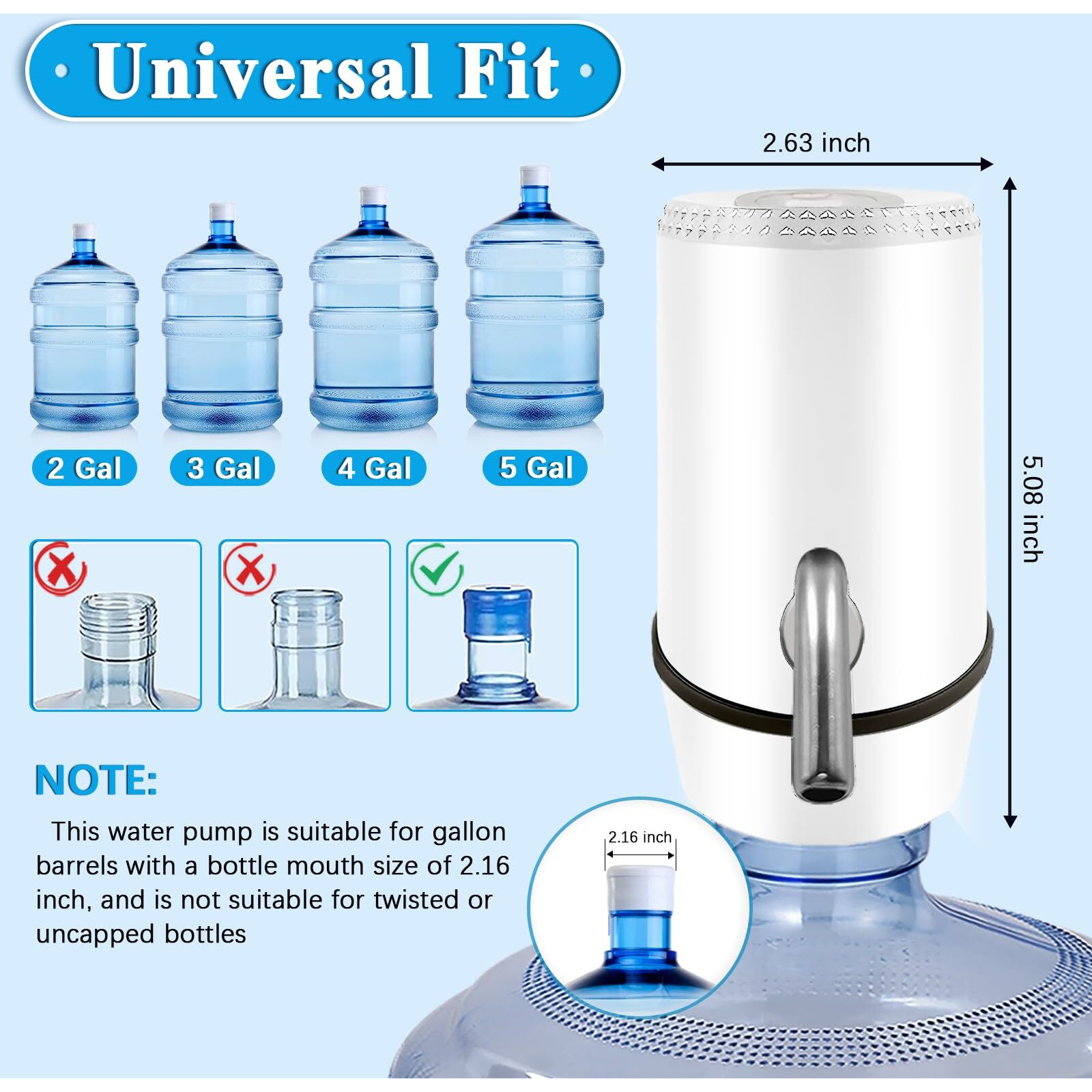 Water Dispenser For 5 Gallon Bottle, Electric Water Pump For 5 Gallon Jug With Switch And Usb Charging, Portable Automatic Water Jug Dispenser For Camping, Travel, Home, Kitchen, Office