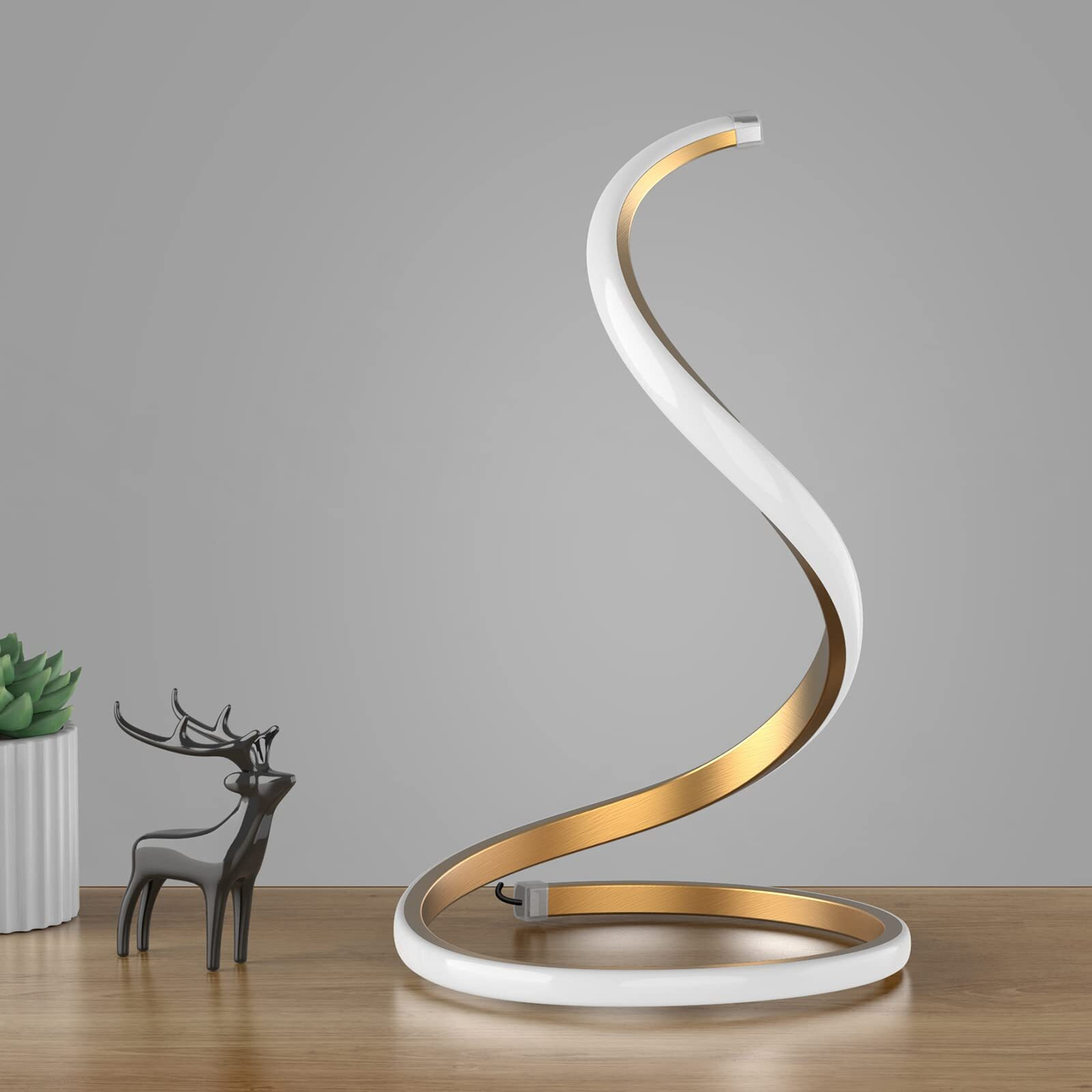 NuR Spiral Led Table Lamp, Modern 3 Colors Dimmable Desk Lamp With Minimalist Lighting Design & Touch Controller, Creative Stylish Smart Lamp For Bedroom, Office, Home (Gold)