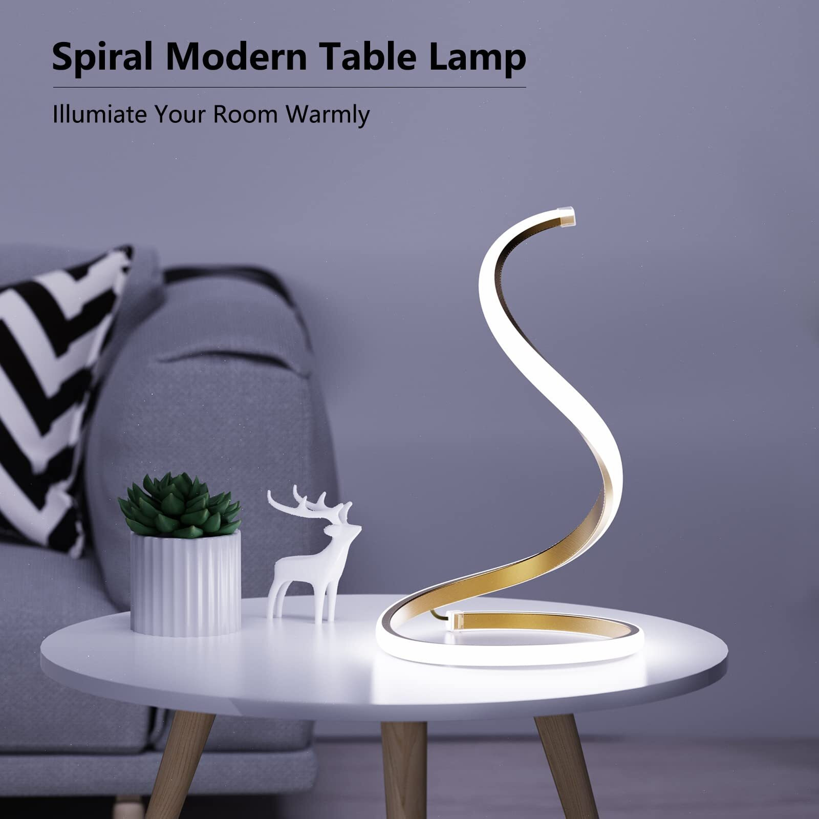 NuR Spiral Led Table Lamp, Modern 3 Colors Dimmable Desk Lamp With Minimalist Lighting Design & Touch Controller, Creative Stylish Smart Lamp For Bedroom, Office, Home (Gold)