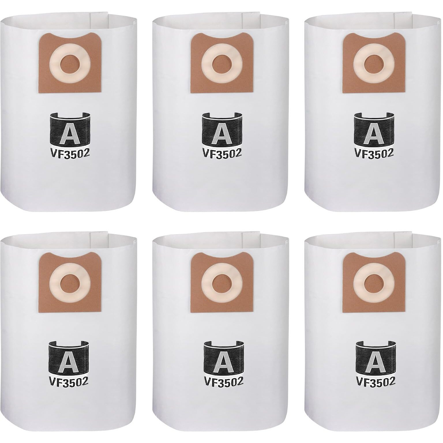 6 Pack Vf3502 High Efficiency Dust Bags Replacement For Ridgid 12-16 Gallon Shop Vac Bags Type A, Part 23743