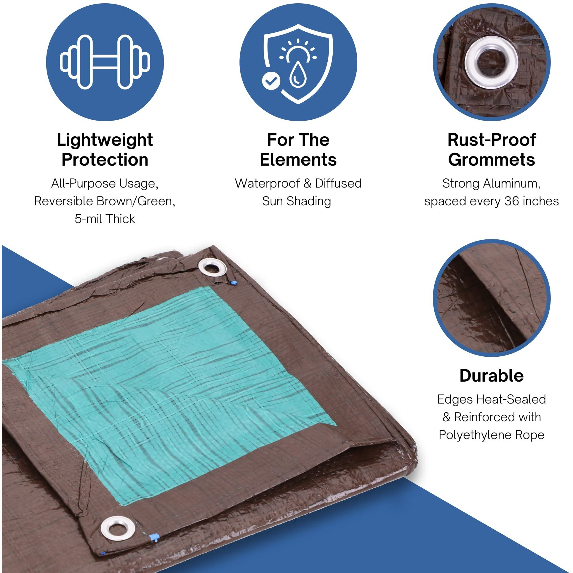 Kotap 30 X 50 Ft. All-Purpose Multi-Use Protection/Coverage 5-Mil Poly Tarp, Reversible, Waterproof, Brown/Green, (Tbg-3050)