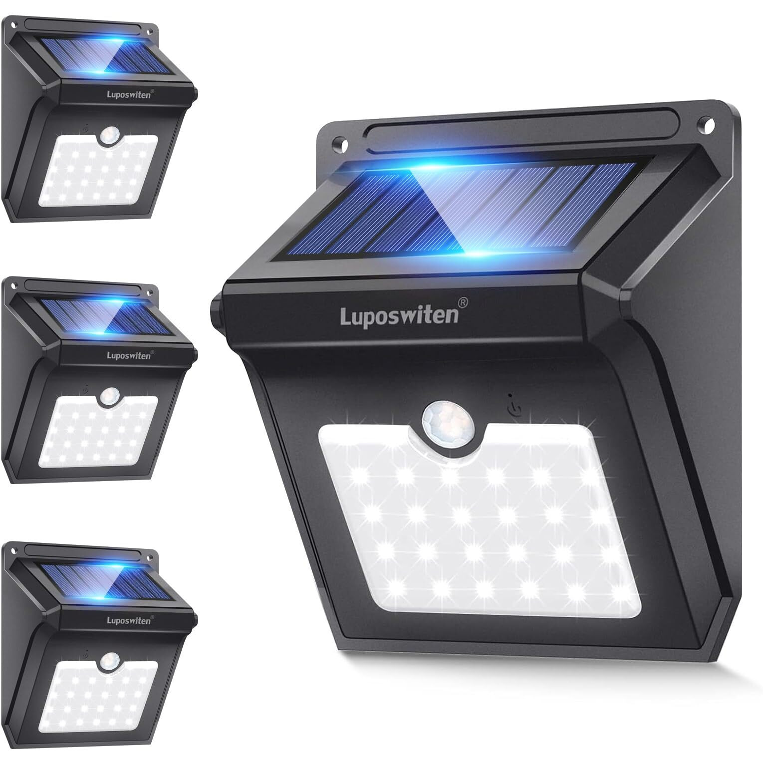 28 Leds Solar Lights Outdoor, Luposwiten Solar Motion Sensor Lights Wireless Security Lights, 400 Lumen Waterproof Solar Powered Lights For Steps Yard Garage Porch Patio(4-Pack)