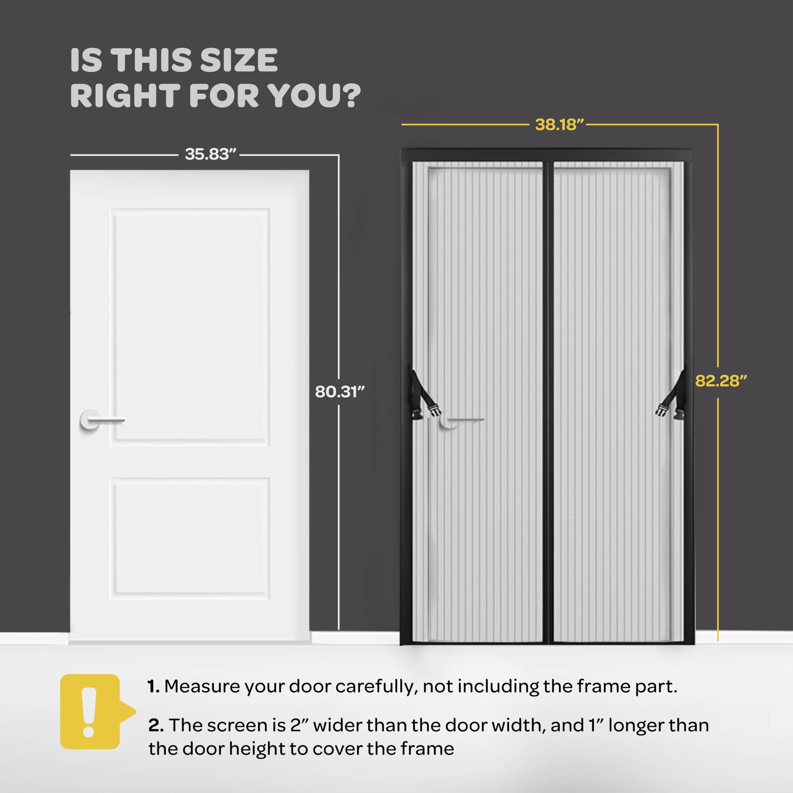 Hands-Free Magnetic Screen Door, Heavy Duty Fiberglass Self Sealing Screen Door Mesh Protector, Pet & Kid-Friendly, Stay-Open Buckle Keeps Bugs Out While Letting Nature In, Fits Door Size (38"" X 82"")