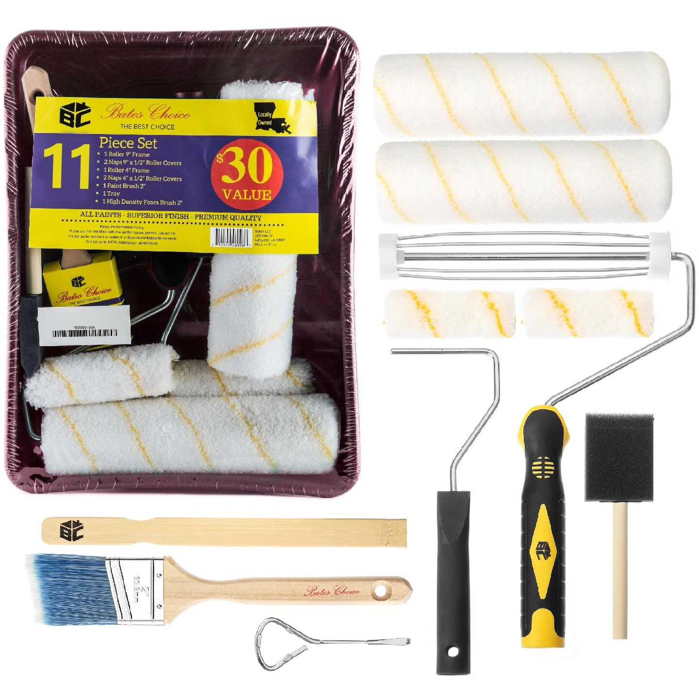 Bates- Paint Tray Set, 11 Pcs, Paint Roller Kit, Paint Rollers 9 Inch, Small Paint Roller, Paint Roller Tray, 4 Inch Paint Roller, Paint Roller Set, Paint Kit For House Painting, Paint Roller Covers