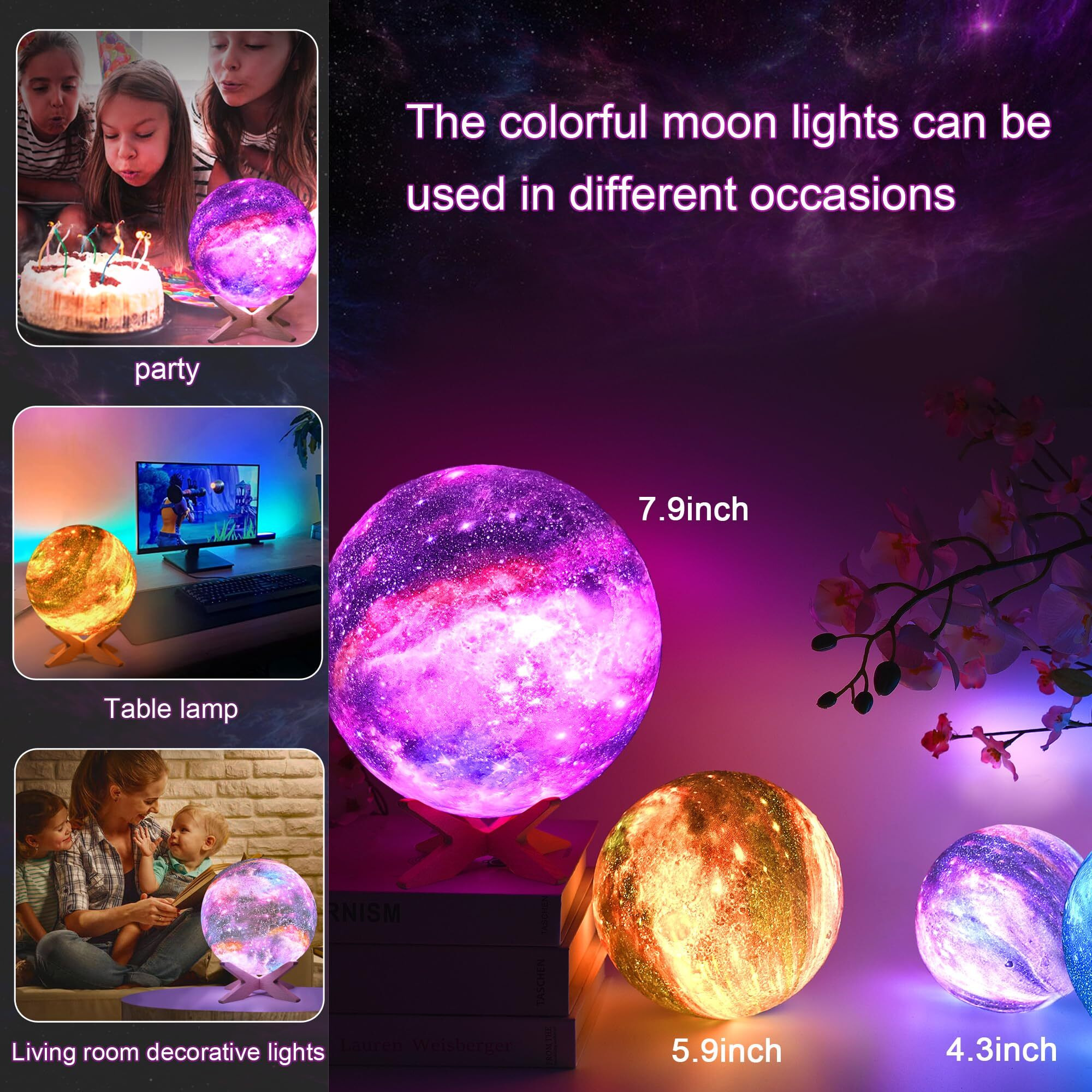 Hyodream 4.3'' Moon Lamp Kids Night Light Galaxy Lamp 16 Colors Led Moon Light With Touch & Remote Control Bedside Lamp As Christmas Birthday Gifts For Girls/Boys/Kids
