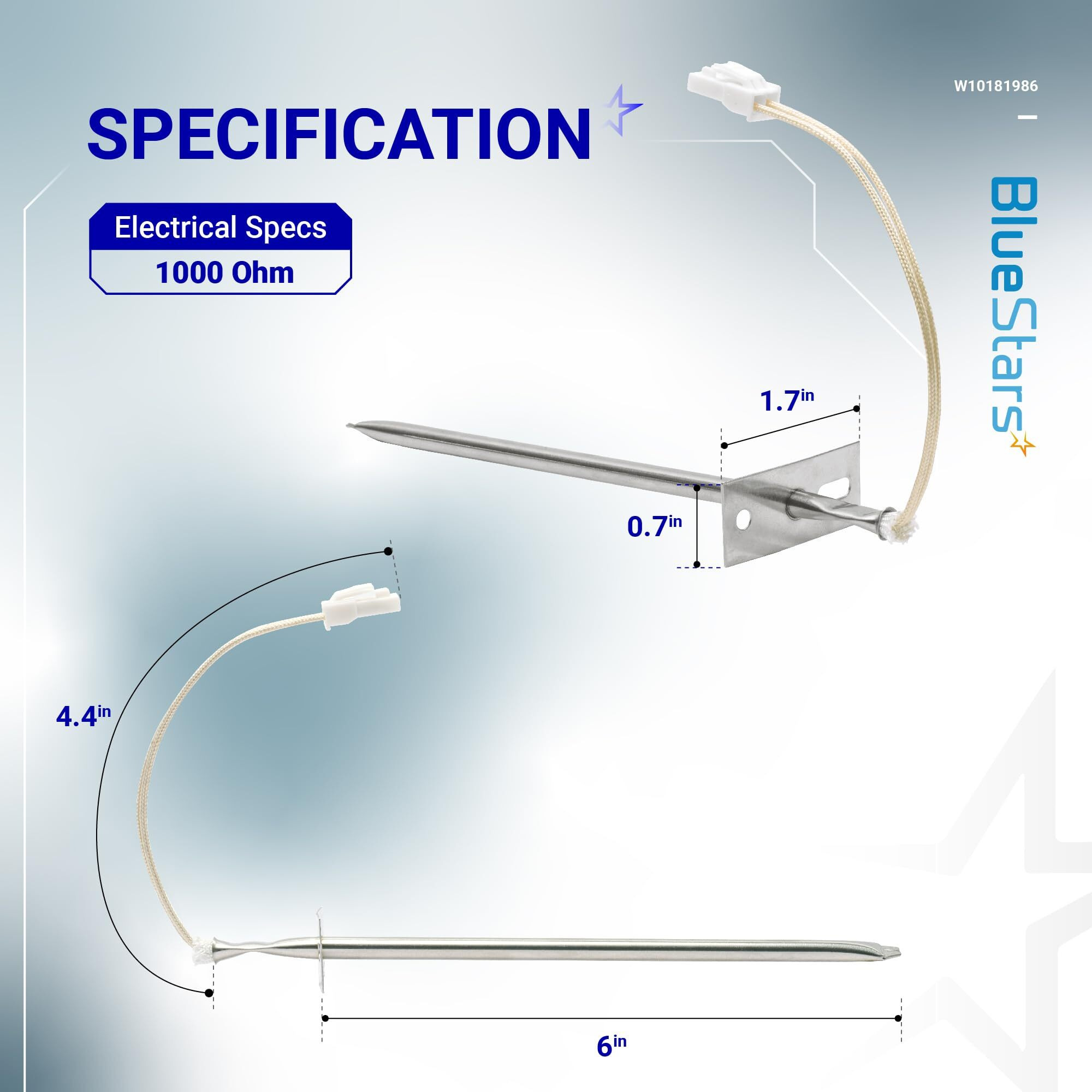 Bluestars Wpw10181986 W10181986 Range Oven Sensor Probe Part - Compatible With Whirlpool Maytag Kenmore Ranges - Replaces Wpw10181986 8273902 W10131826 Ps11749737 Ap6016450
