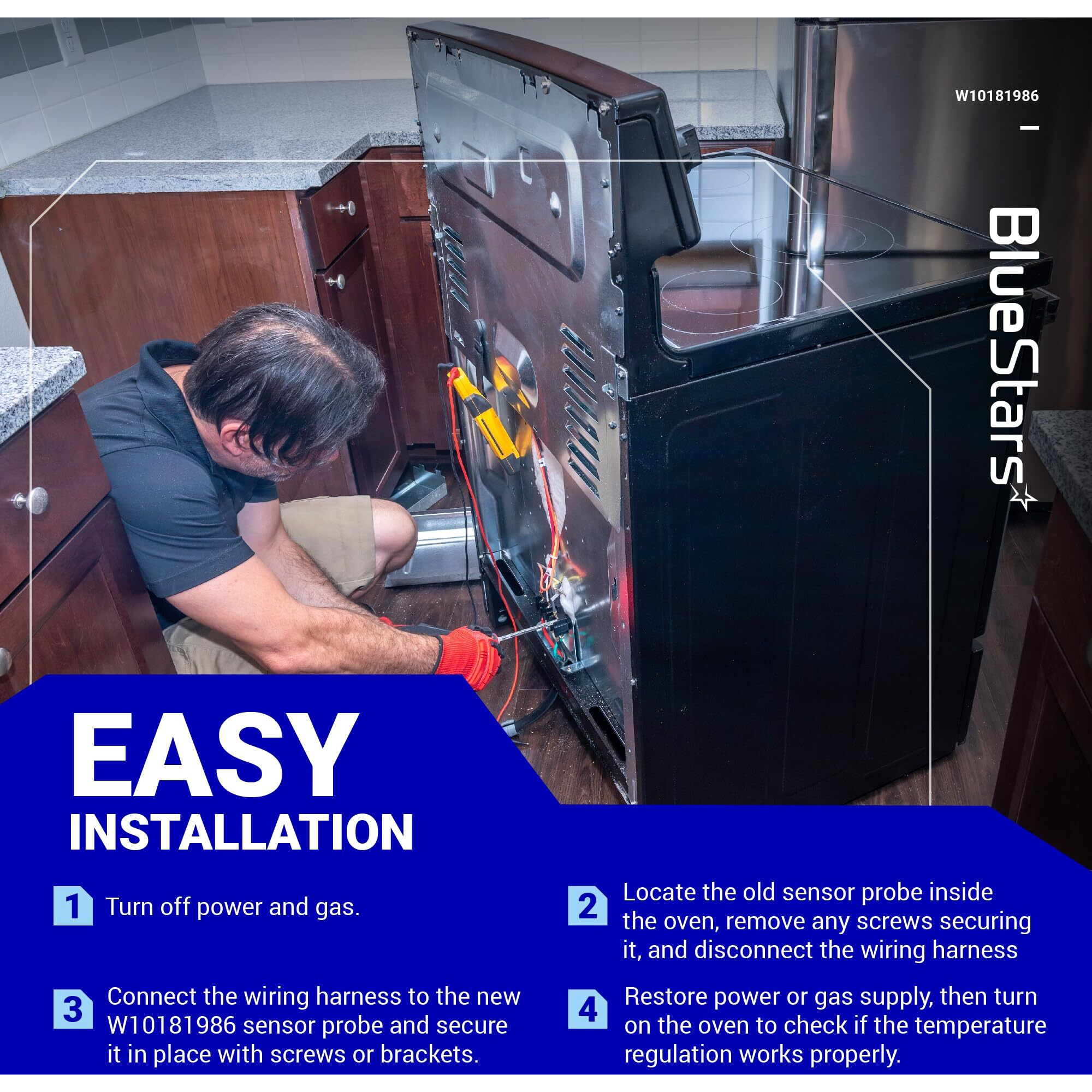 Bluestars Wpw10181986 W10181986 Range Oven Sensor Probe Part - Compatible With Whirlpool Maytag Kenmore Ranges - Replaces Wpw10181986 8273902 W10131826 Ps11749737 Ap6016450