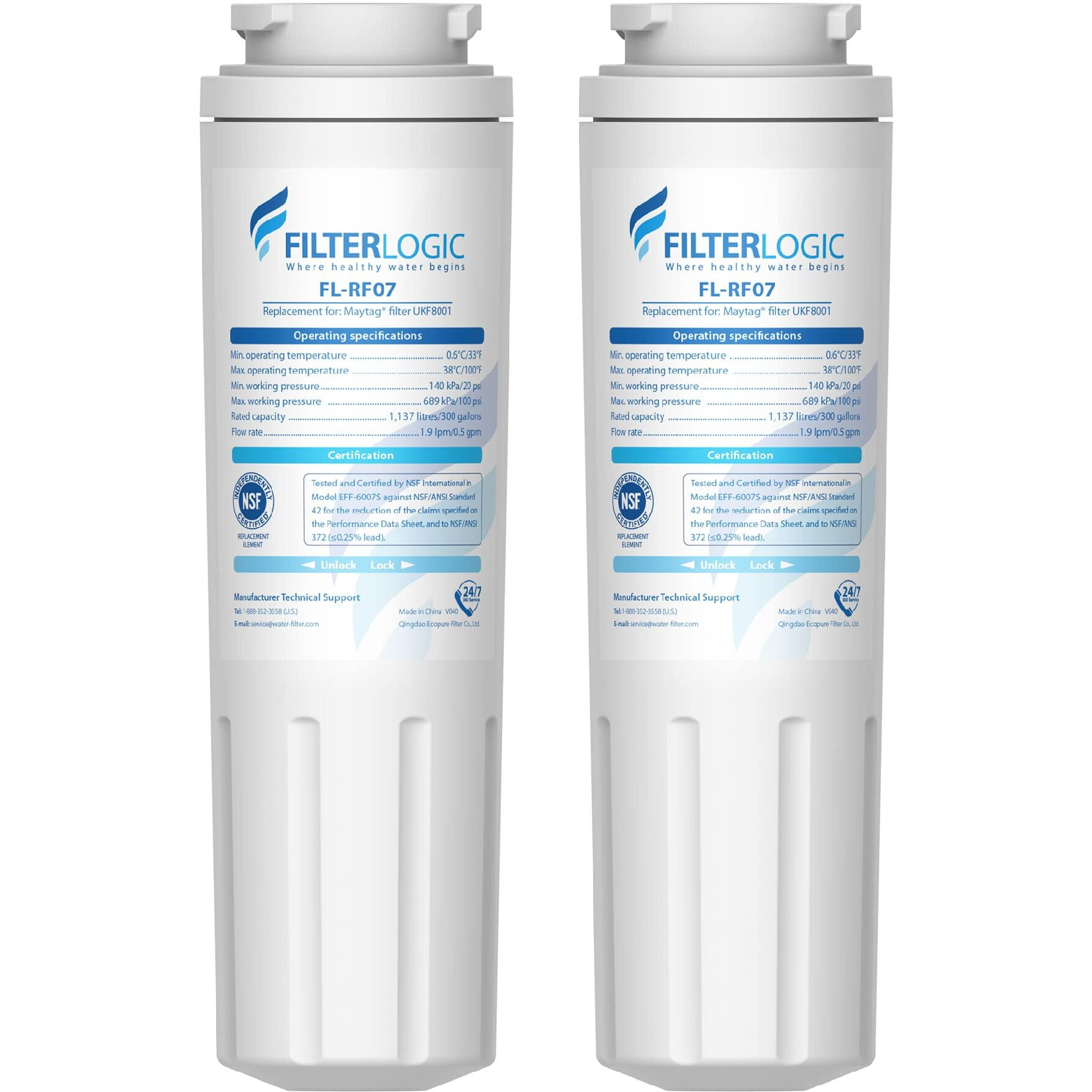 Filterlogic Ukf8001 Replacement For Filter 4, Whirlpool Edr4Rxd1, Maytag 4396395, Ukf8001Axx-200, Ukf8001Axx-750, 46-9006, Puriclean Ii, Fmm-2, Fl-Rf07, Refrigerator Water Filter, Pack Of 2