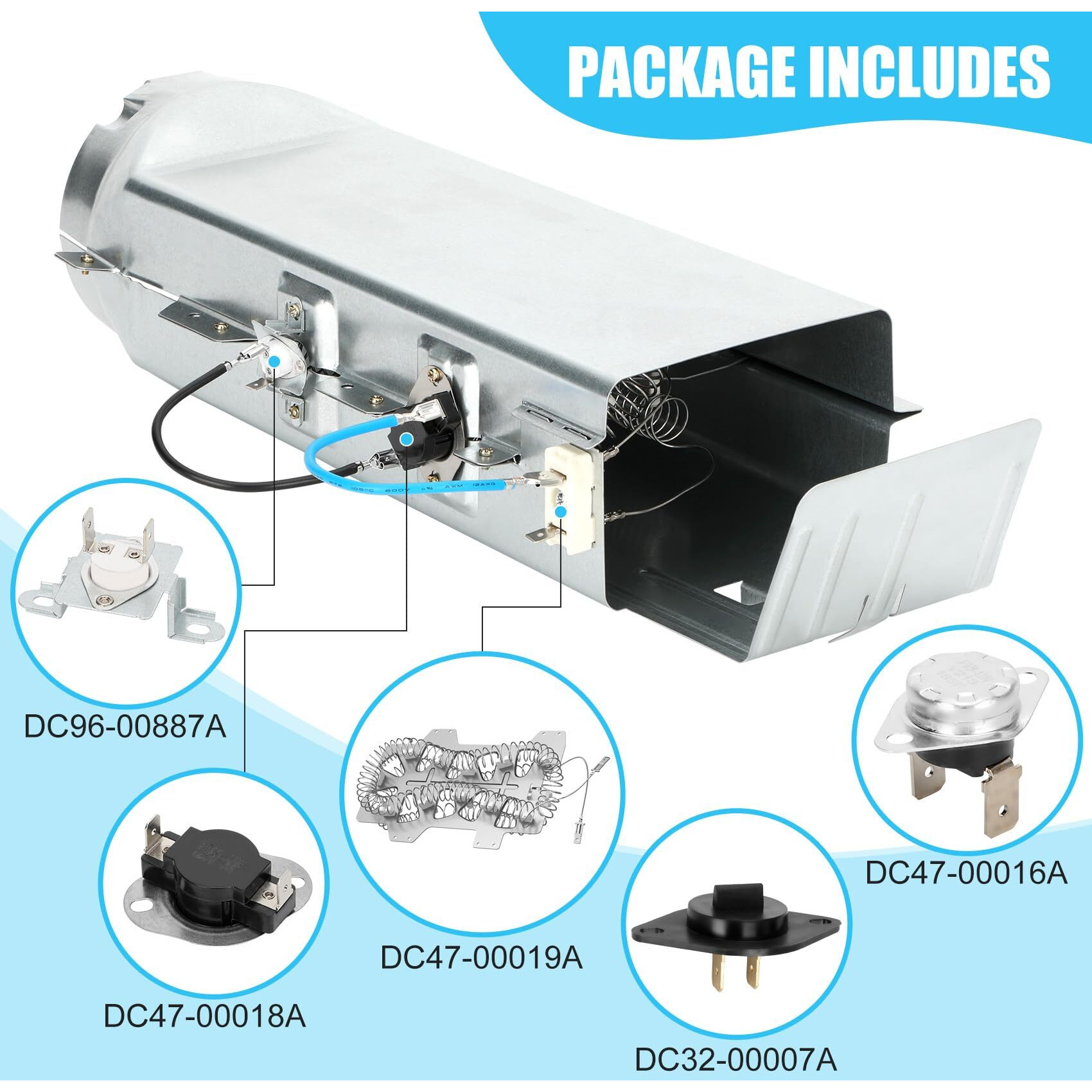 Dc97-14486A Dryer Heating Element Upgrade Oem Dc96-00887A,Fit For Samsung Dryer Dv45H7000Ew/A2 Dve50R5400V/A3 Dve50R5200W/A3,Replace Dc97-14486D Ap4342351 (With Dc32-00007A Dc47-00016A)