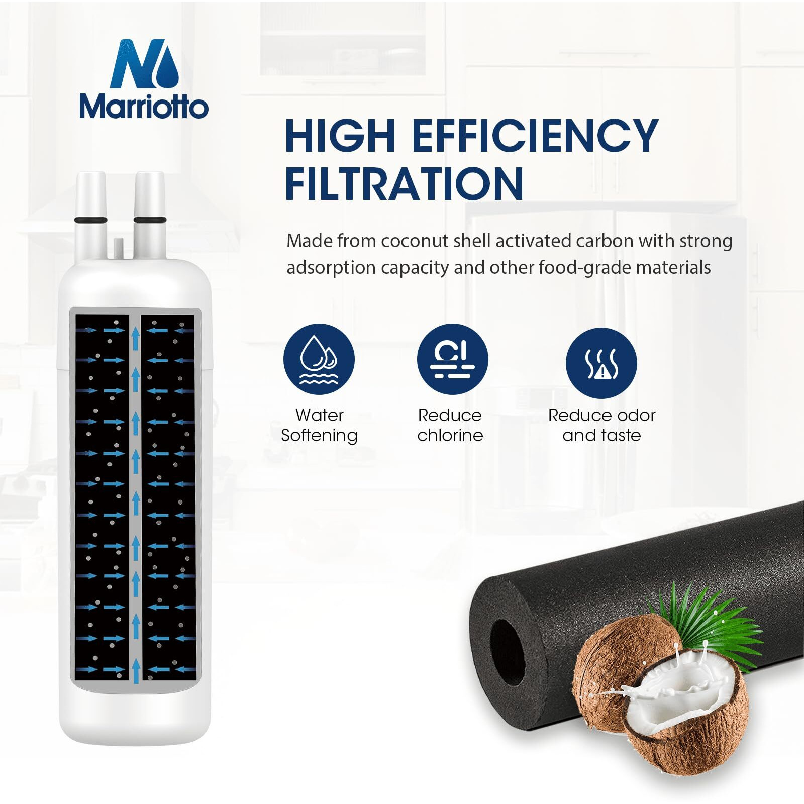 Marriotto Edr1Rxd1 Refrigerator Water Filter Compatible With Whirlpool W10295370A, Whr1Rxd1, Kad1Rxd1, Filter 1, W10295370, P4Rfwb, P8Rfwb2L, 46-9930, 46-9081 Refrigerator Water Filter, Pack Of 1