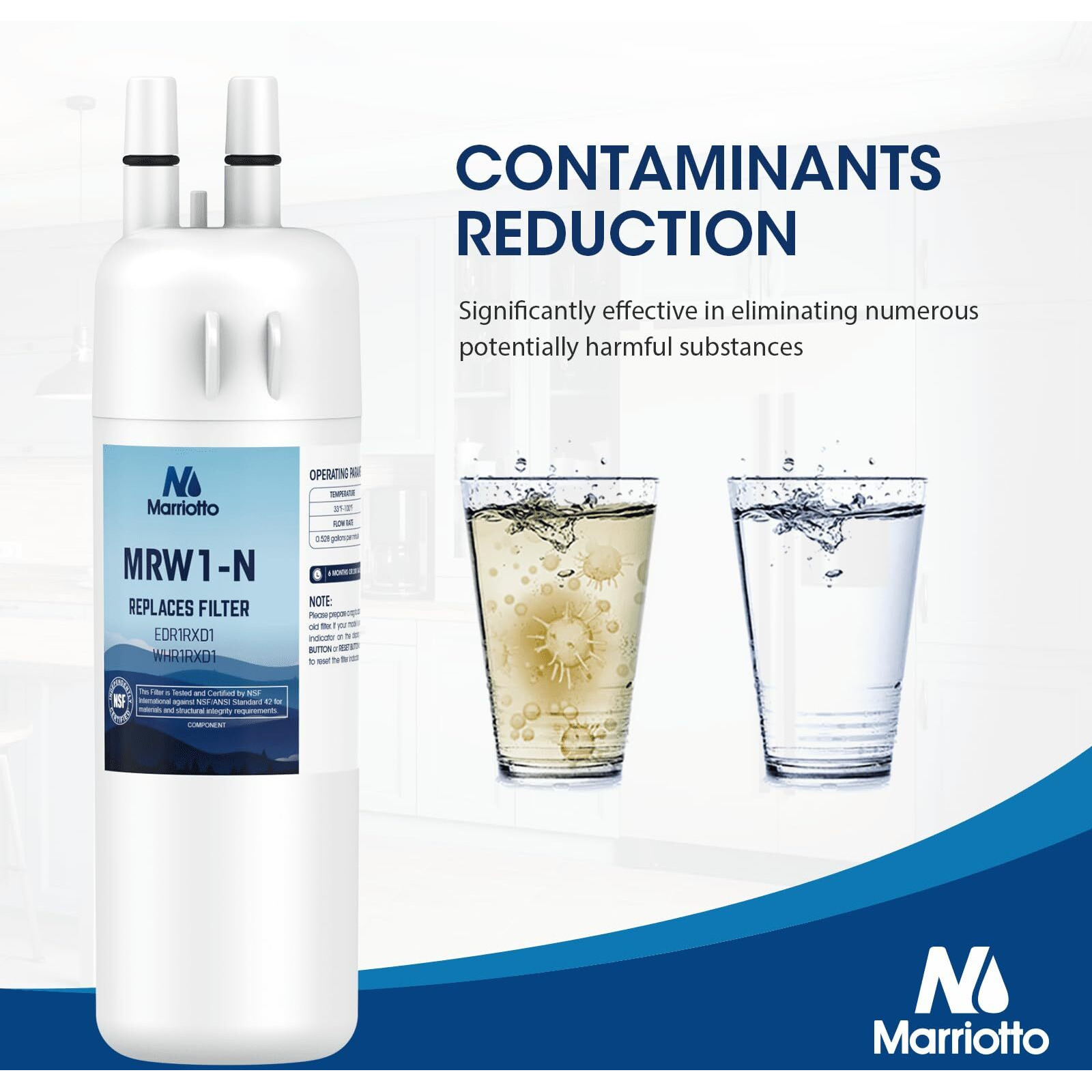 Marriotto Edr1Rxd1 Refrigerator Water Filter Compatible With Whirlpool W10295370A, Whr1Rxd1, Kad1Rxd1, Filter 1, W10295370, P4Rfwb, P8Rfwb2L, 46-9930, 46-9081 Refrigerator Water Filter, Pack Of 1