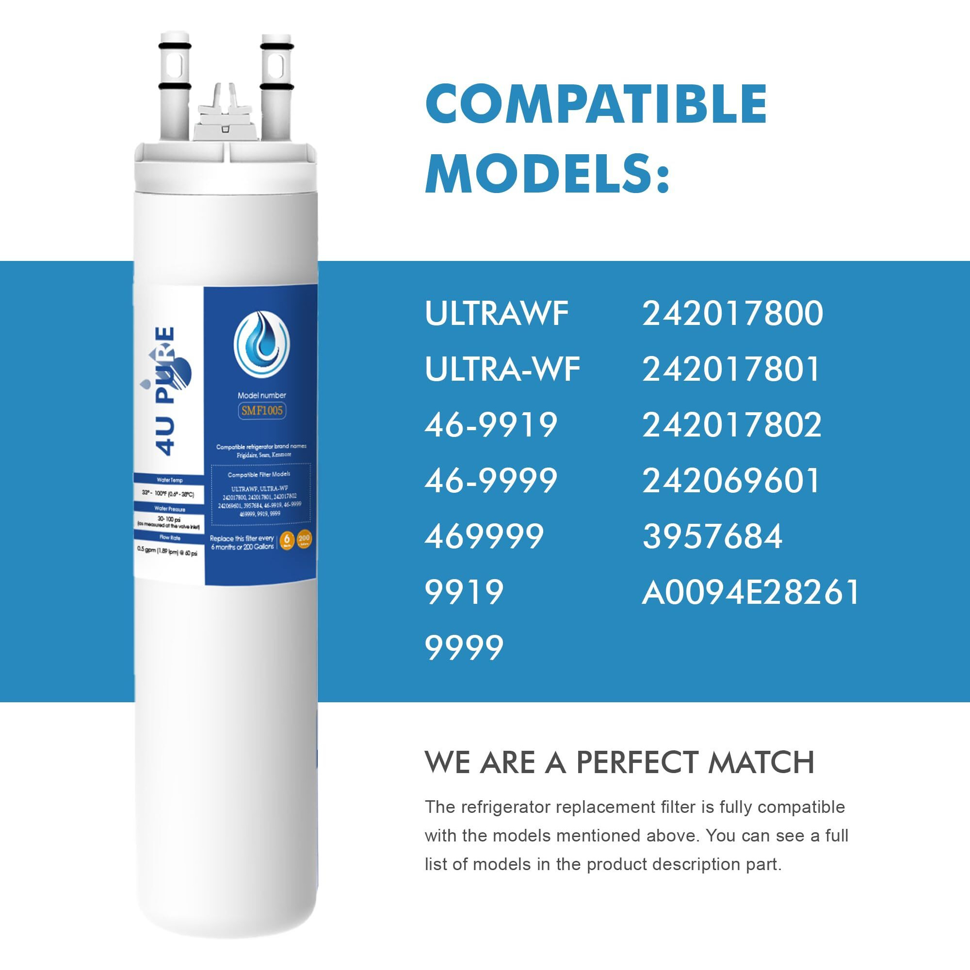 Replacement For Frigidaire Ultrawf, Pure Source Ultra, Kenmore 9999, 469999, 46-9999, A0094E28261 Refrigerator Water Filter - Pack Of 3 (Height 11 Inches)