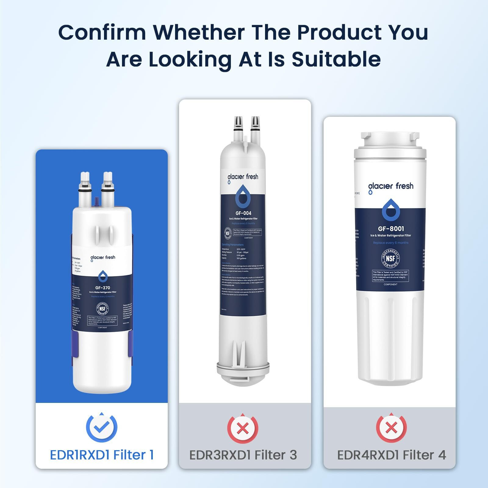 Glacier Fresh Edr1Rxd1 Refrigerator Water Filter Compatible With W10295370A, Edr1Rxd1, Whr1Rxd1, Kad1Rxd1, Filter 1, W10295370, P4Rfwb, P8Rfwb2L, 46-9930, 46-9081 Refrigerator Water Filter 2 Pack