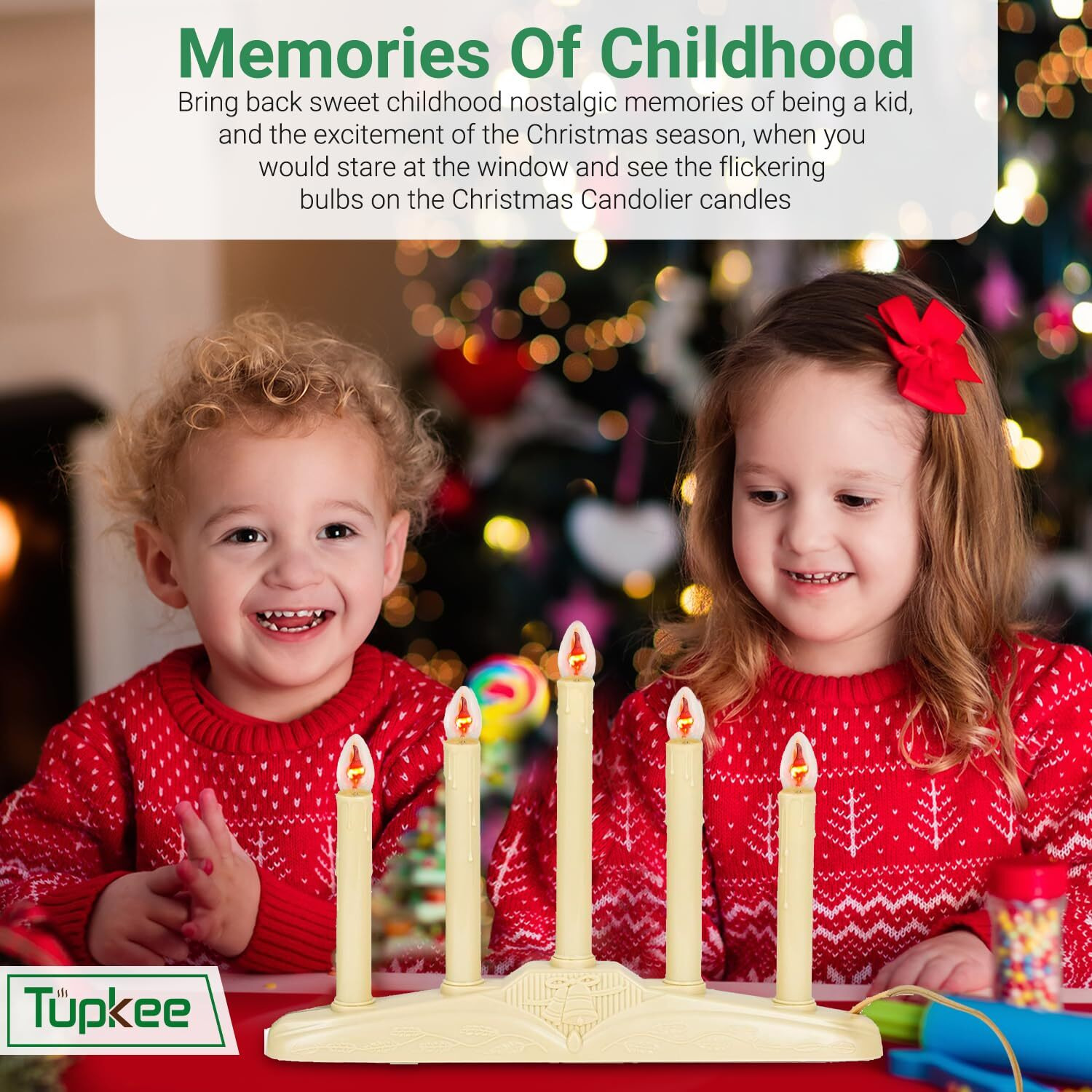 Tupkee Christmas Candolier Window Candles - With Flickering Bulbs - 5-Lights Indoor - Flameless Electric Window Candles Candelabra