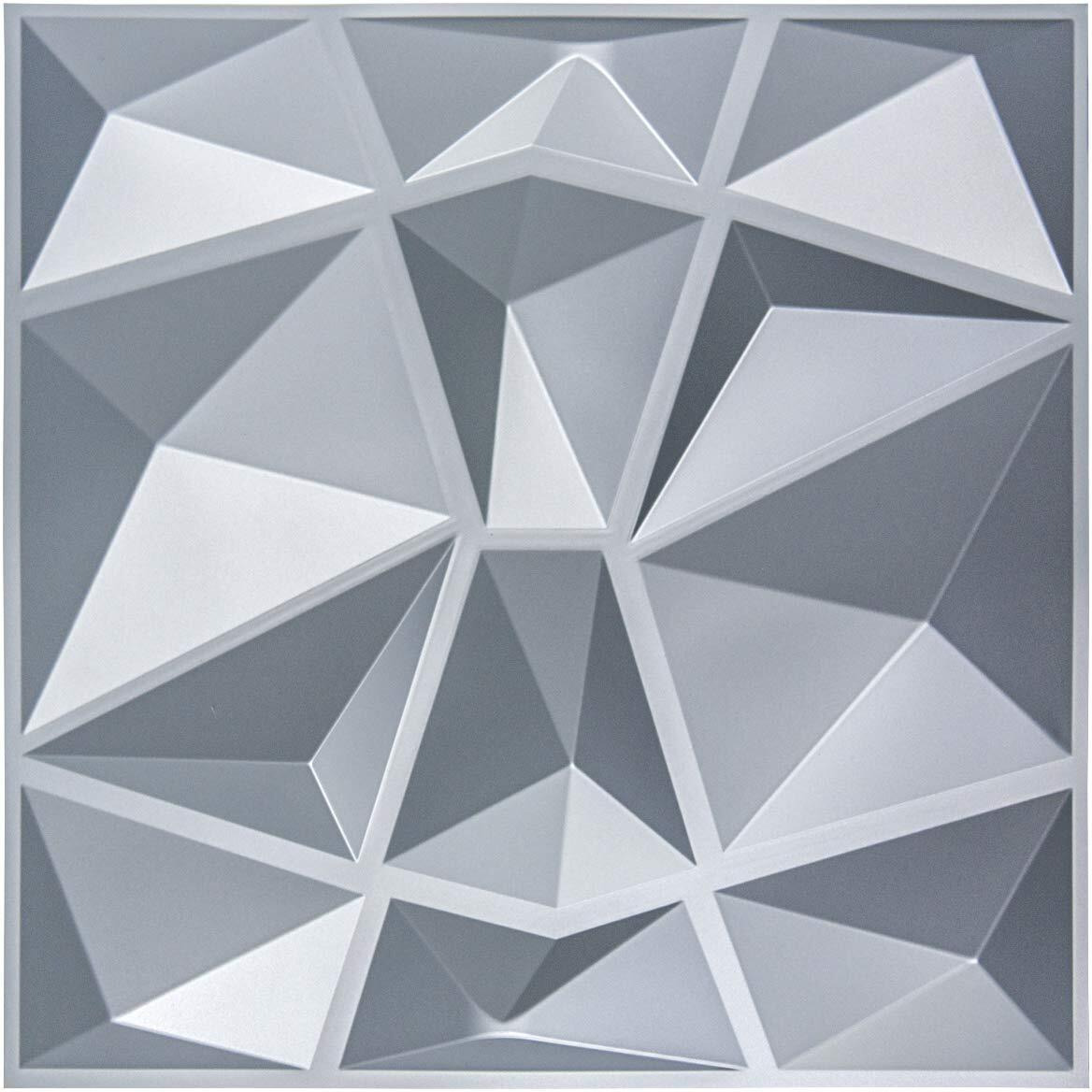 Art3D 3D Paneling Textured 3D Wall Design, Grey Diamond, 19.7"" X 19.7"" (12 Pack) (Matt Grey)