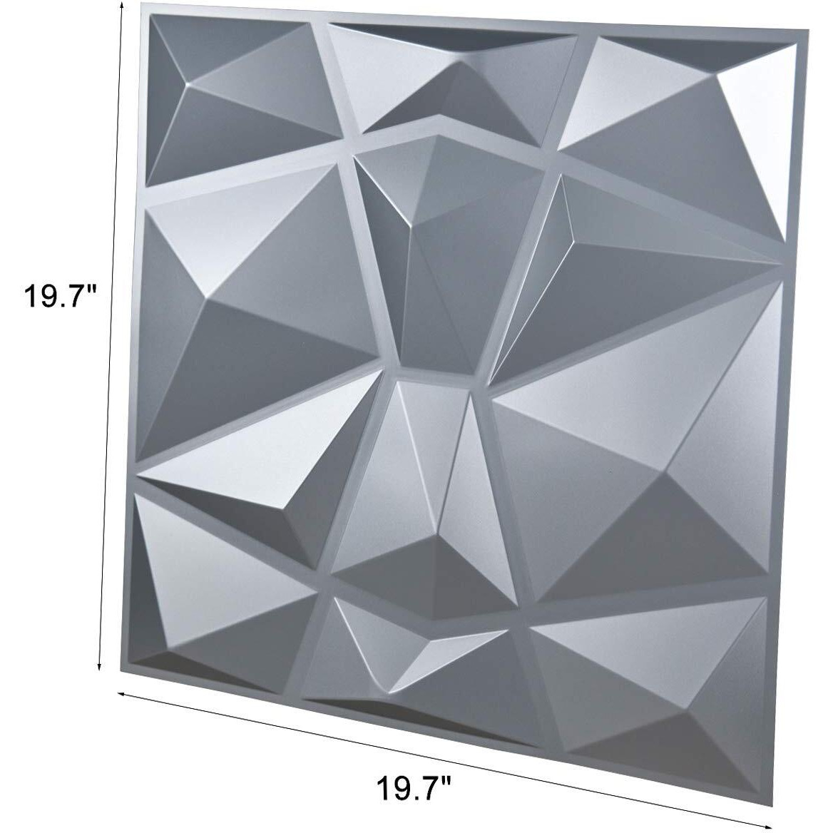 Art3D 3D Paneling Textured 3D Wall Design, Grey Diamond, 19.7"" X 19.7"" (12 Pack) (Matt Grey)